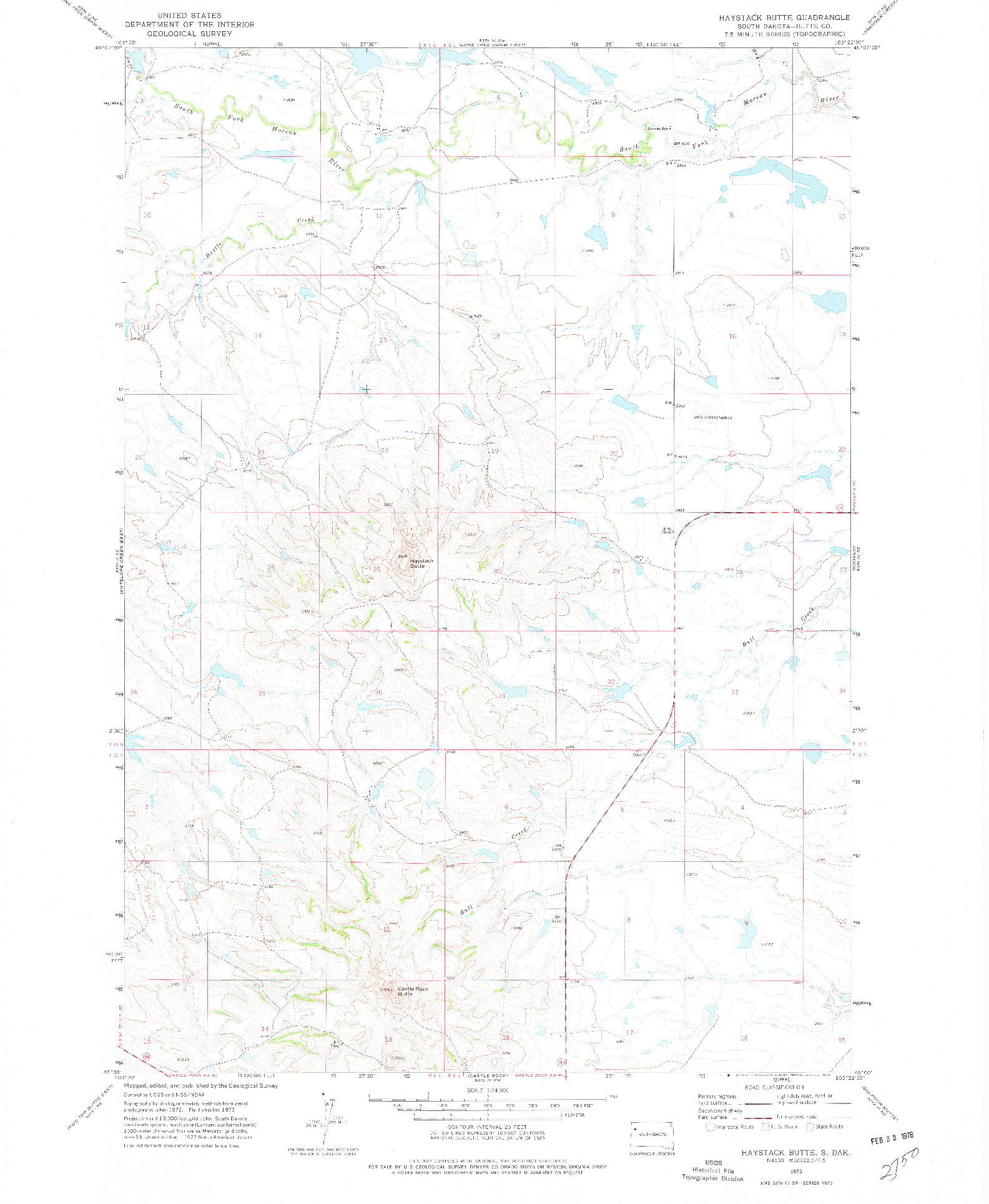 USGS 1:24000-SCALE QUADRANGLE FOR HAYSTACK BUTTE, SD 1973