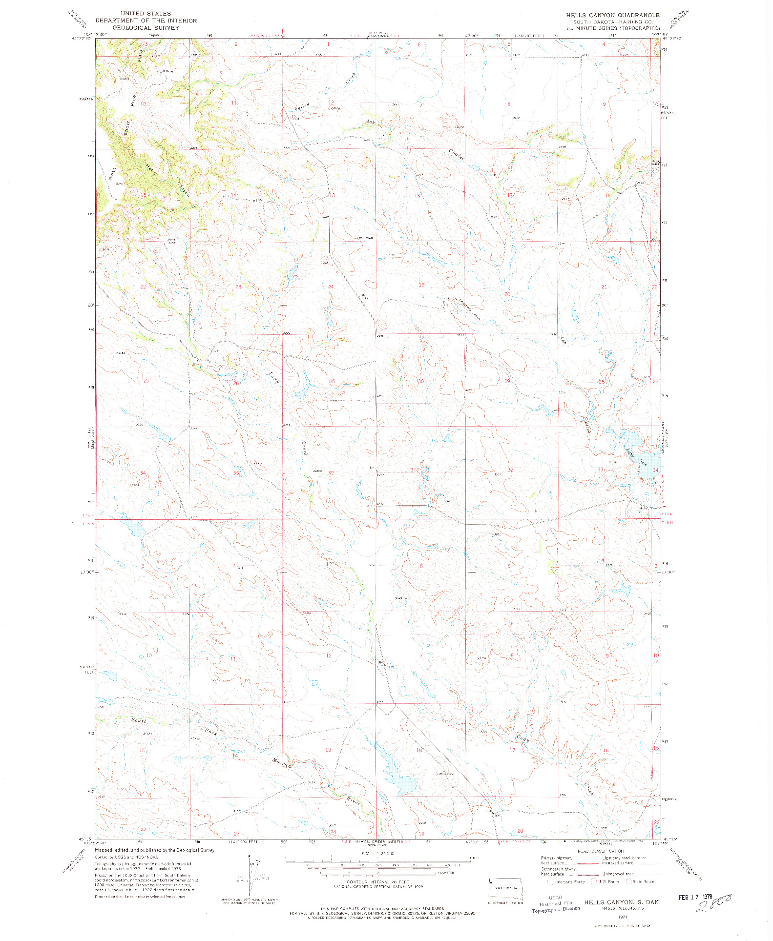 USGS 1:24000-SCALE QUADRANGLE FOR HELLS CANYON, SD 1973