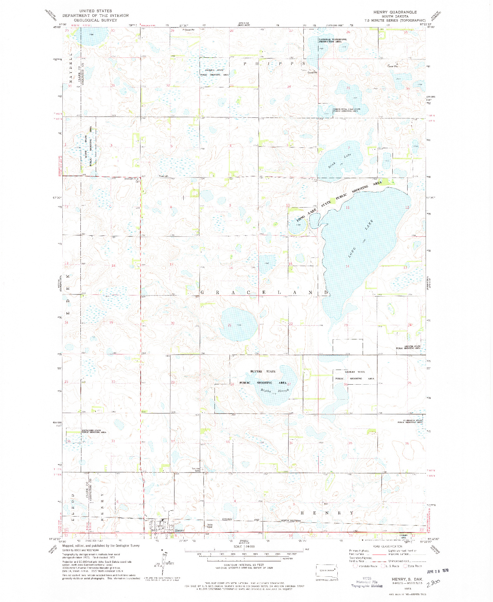 USGS 1:24000-SCALE QUADRANGLE FOR HENRY, SD 1973