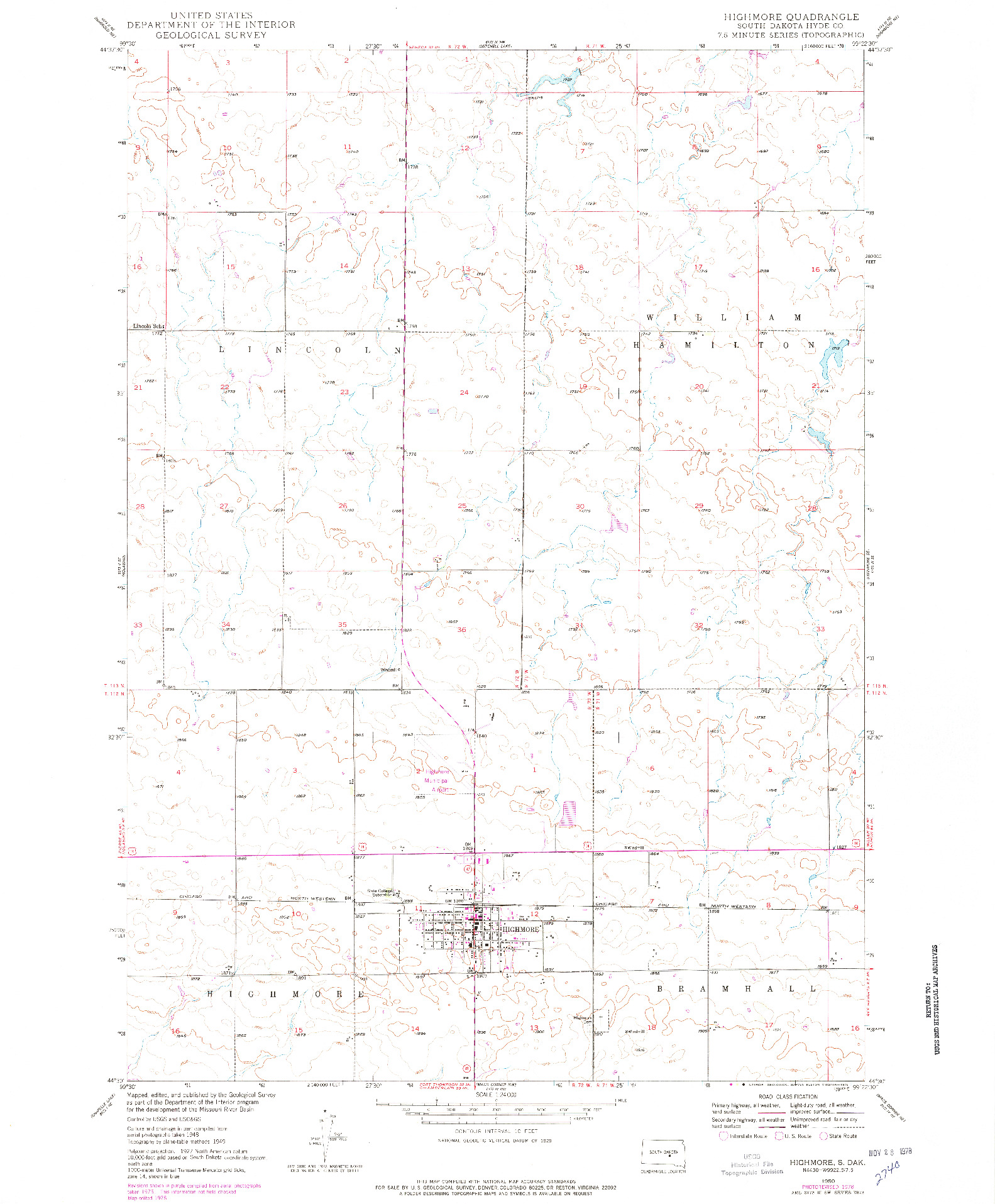 USGS 1:24000-SCALE QUADRANGLE FOR HIGHMORE, SD 1950