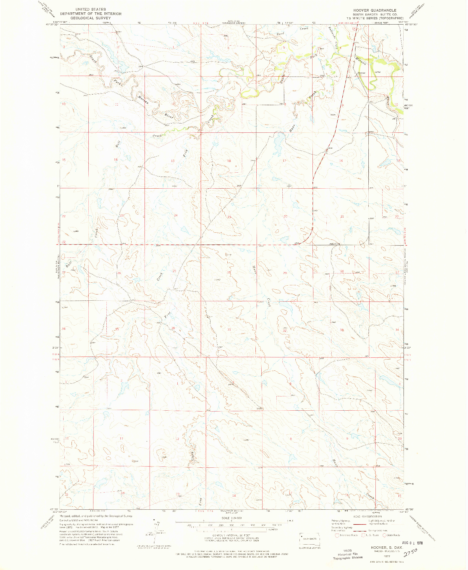 USGS 1:24000-SCALE QUADRANGLE FOR HOOVER, SD 1977