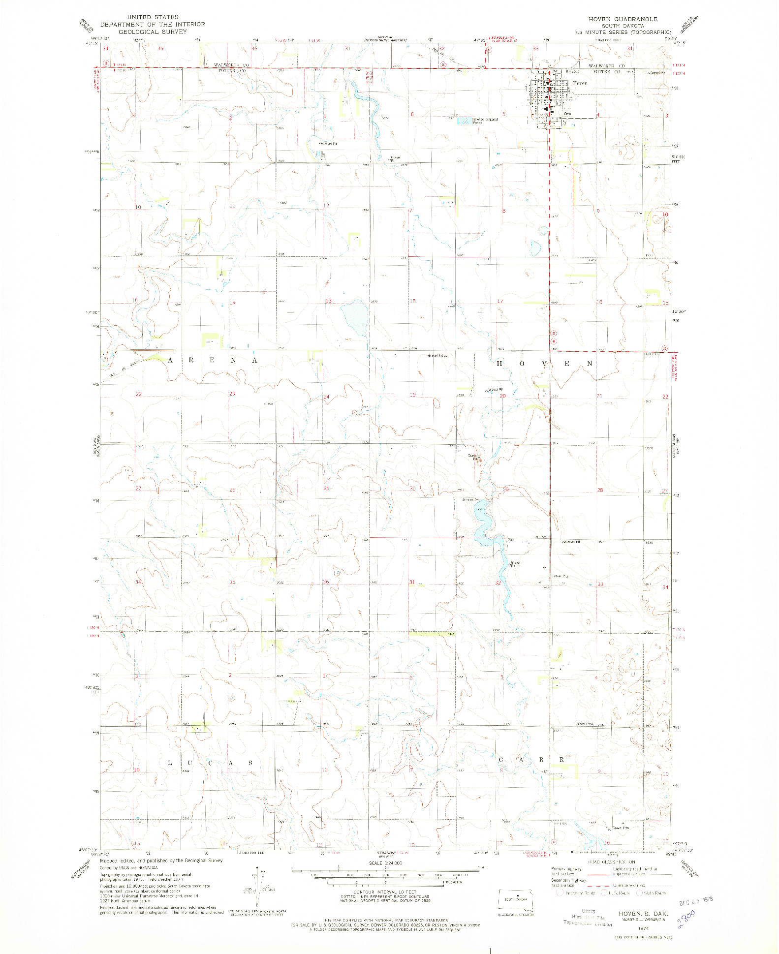 USGS 1:24000-SCALE QUADRANGLE FOR HOVEN, SD 1974