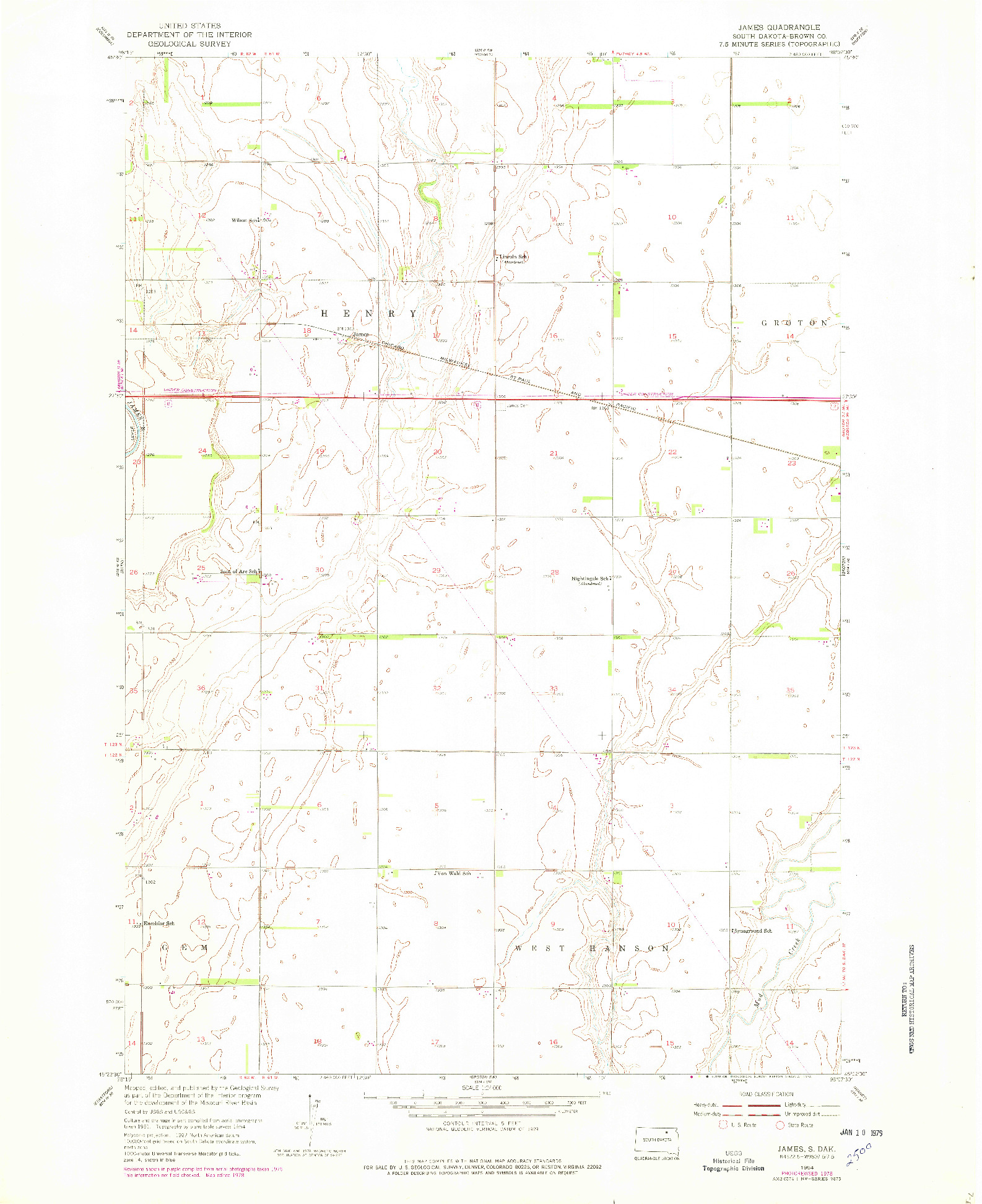 USGS 1:24000-SCALE QUADRANGLE FOR JAMES, SD 1954