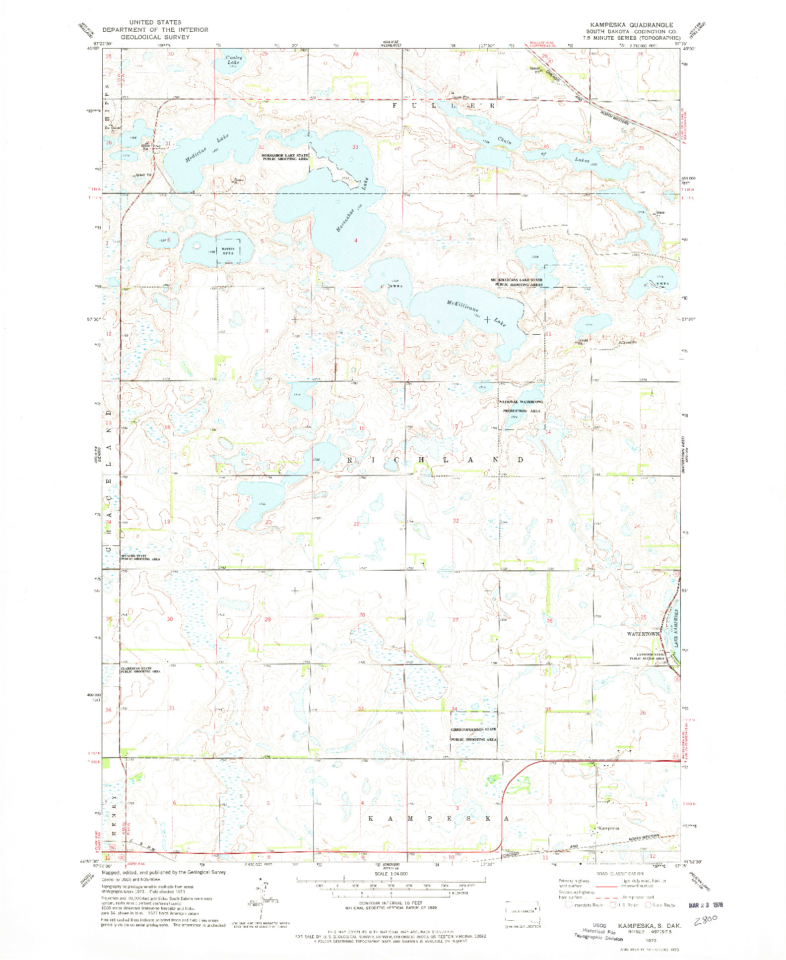 USGS 1:24000-SCALE QUADRANGLE FOR KAMPESKA, SD 1973