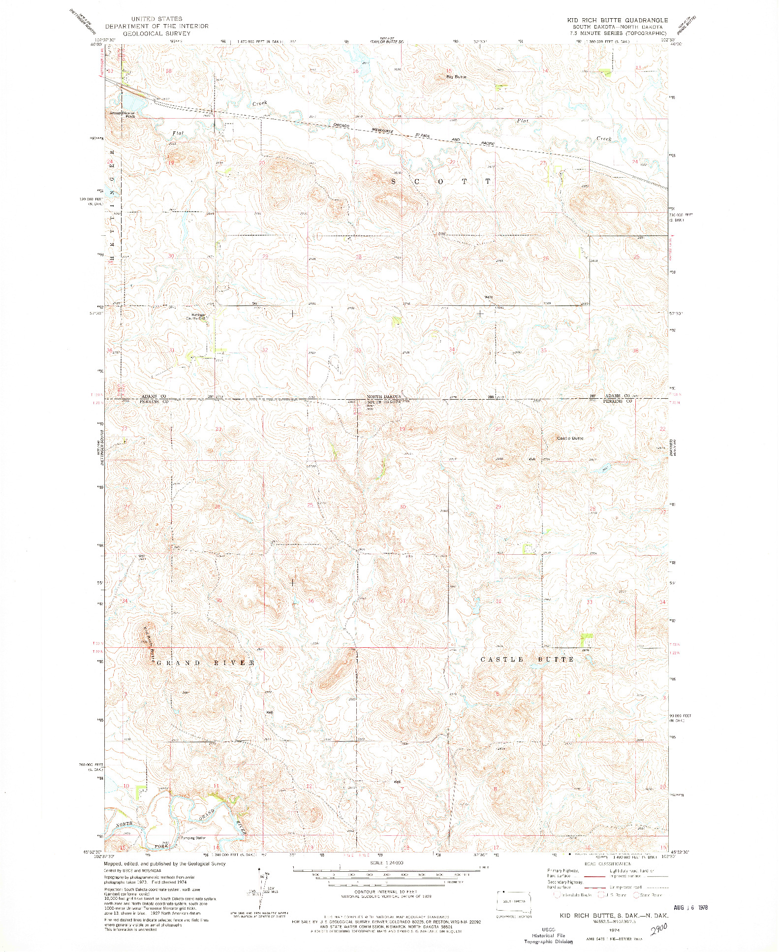 USGS 1:24000-SCALE QUADRANGLE FOR KID RICH BUTTE, SD 1974