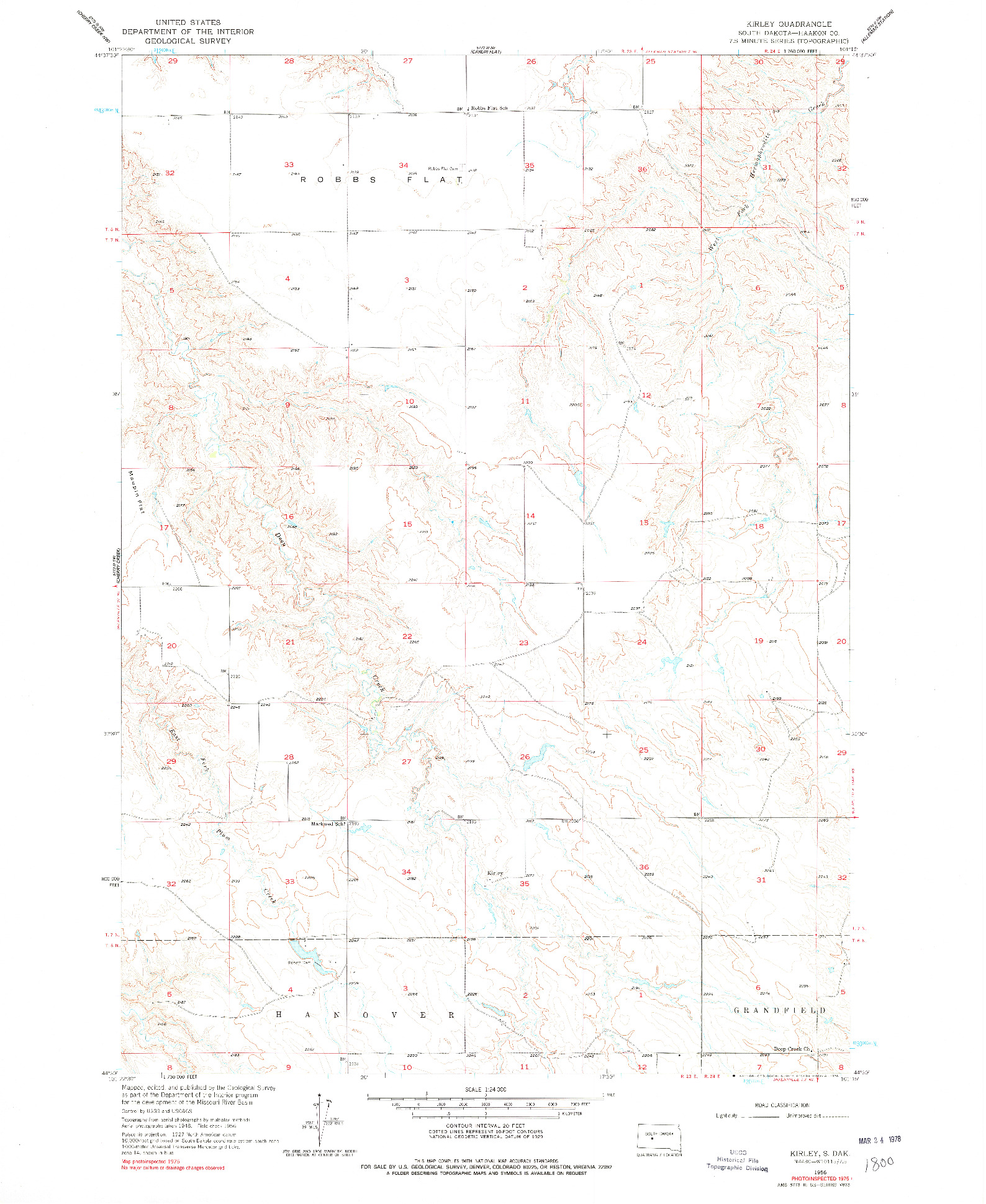 USGS 1:24000-SCALE QUADRANGLE FOR KIRLEY, SD 1956