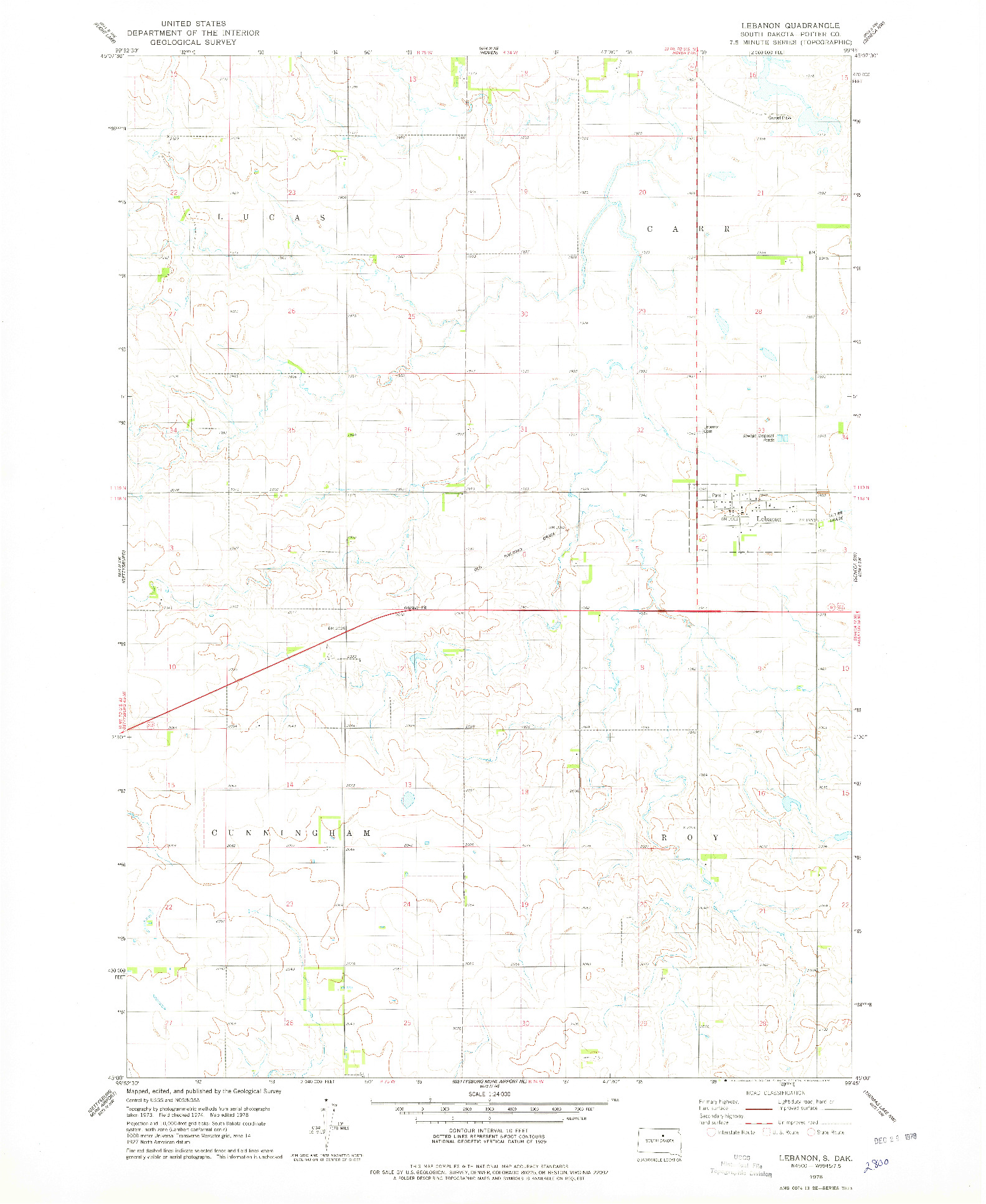 USGS 1:24000-SCALE QUADRANGLE FOR LEBANON, SD 1978