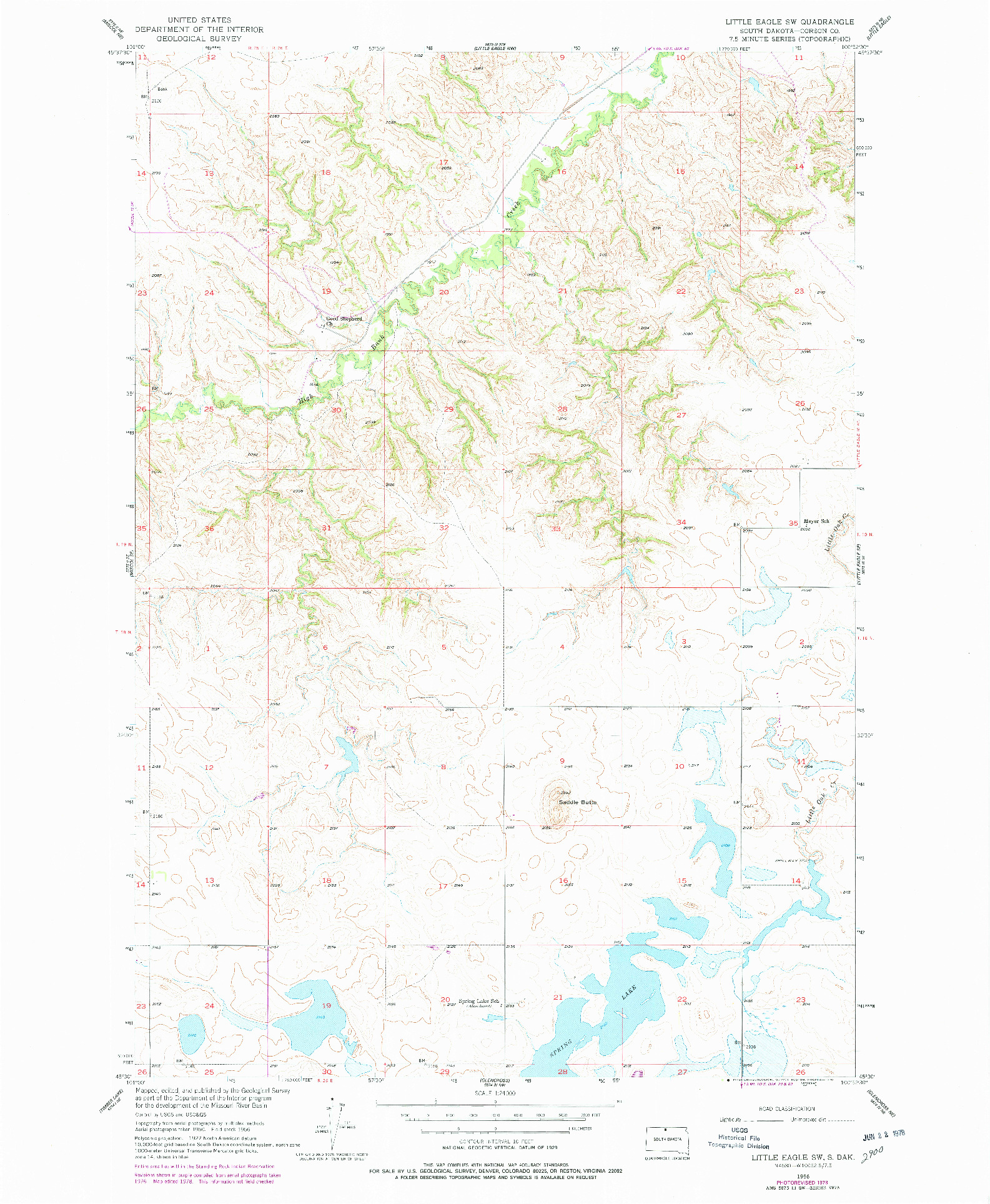 USGS 1:24000-SCALE QUADRANGLE FOR LITTLE EAGLE SW, SD 1956