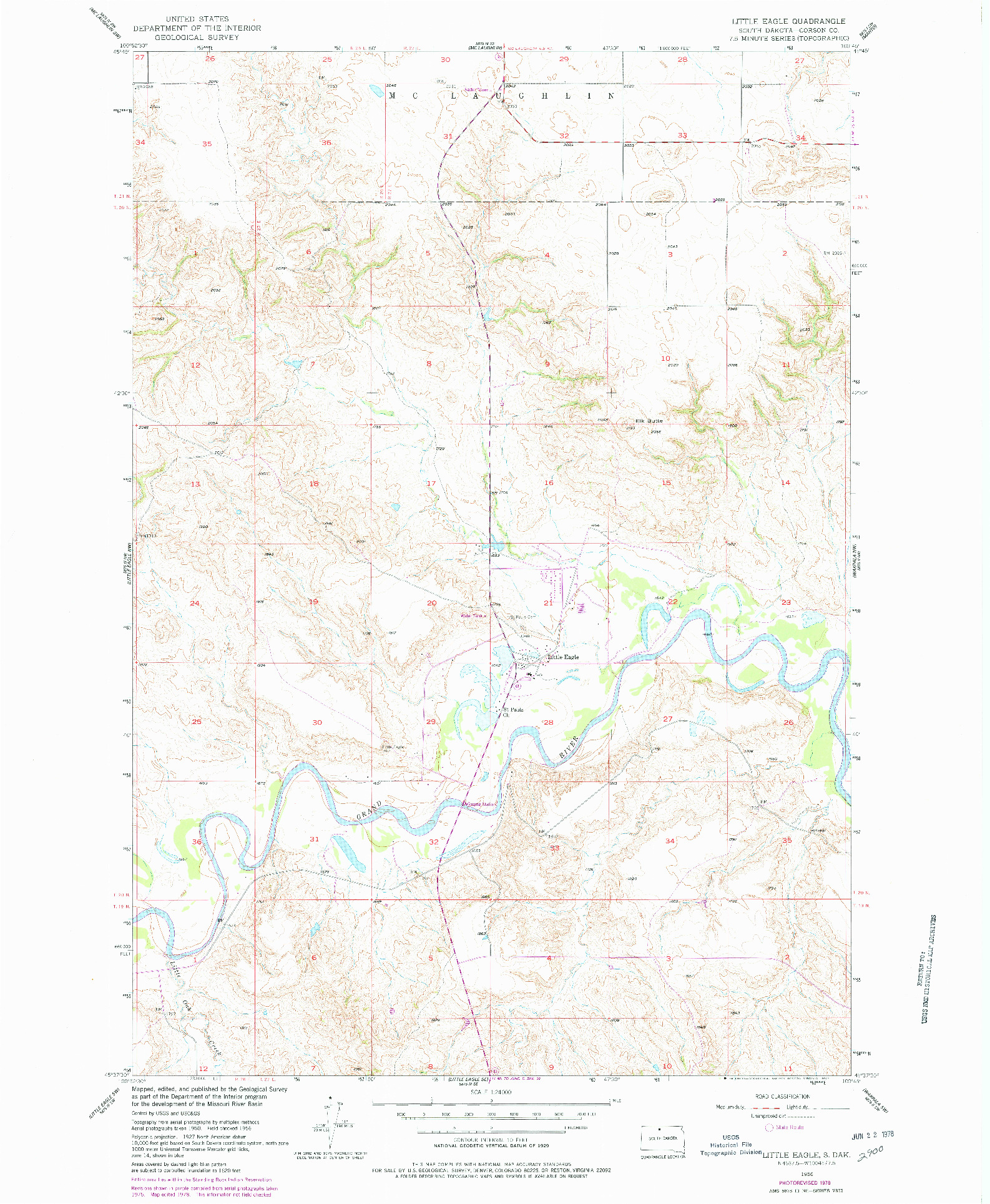 USGS 1:24000-SCALE QUADRANGLE FOR LITTLE EAGLE, SD 1956