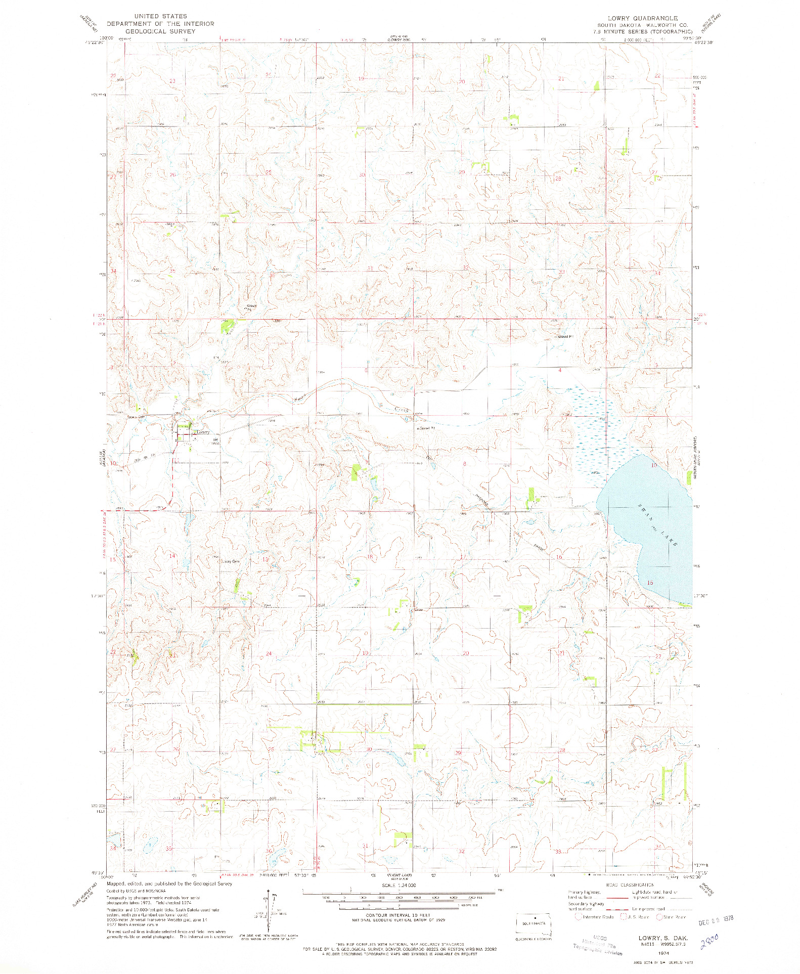 USGS 1:24000-SCALE QUADRANGLE FOR LOWRY, SD 1974