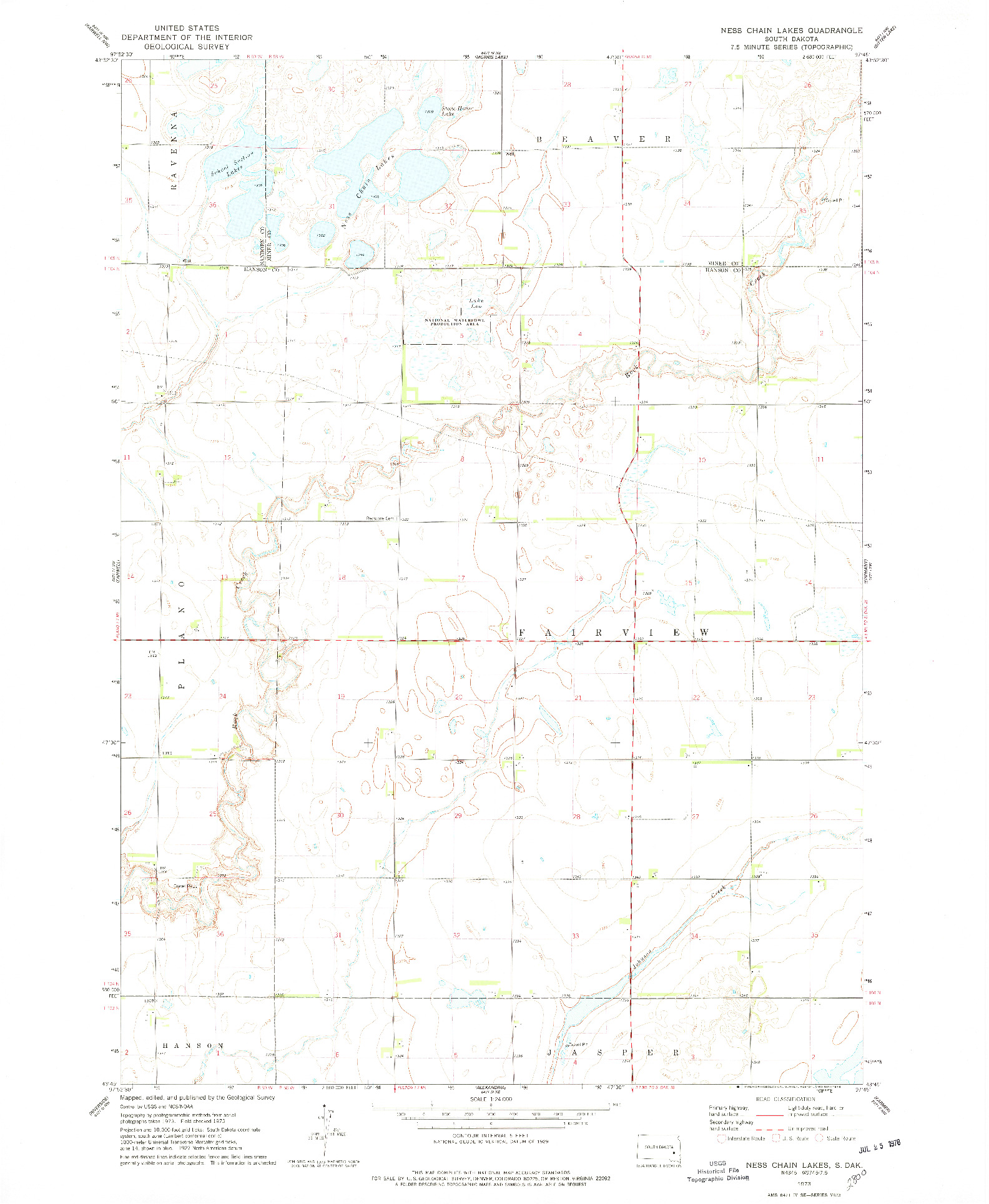 USGS 1:24000-SCALE QUADRANGLE FOR NESS CHAIN LAKES, SD 1973