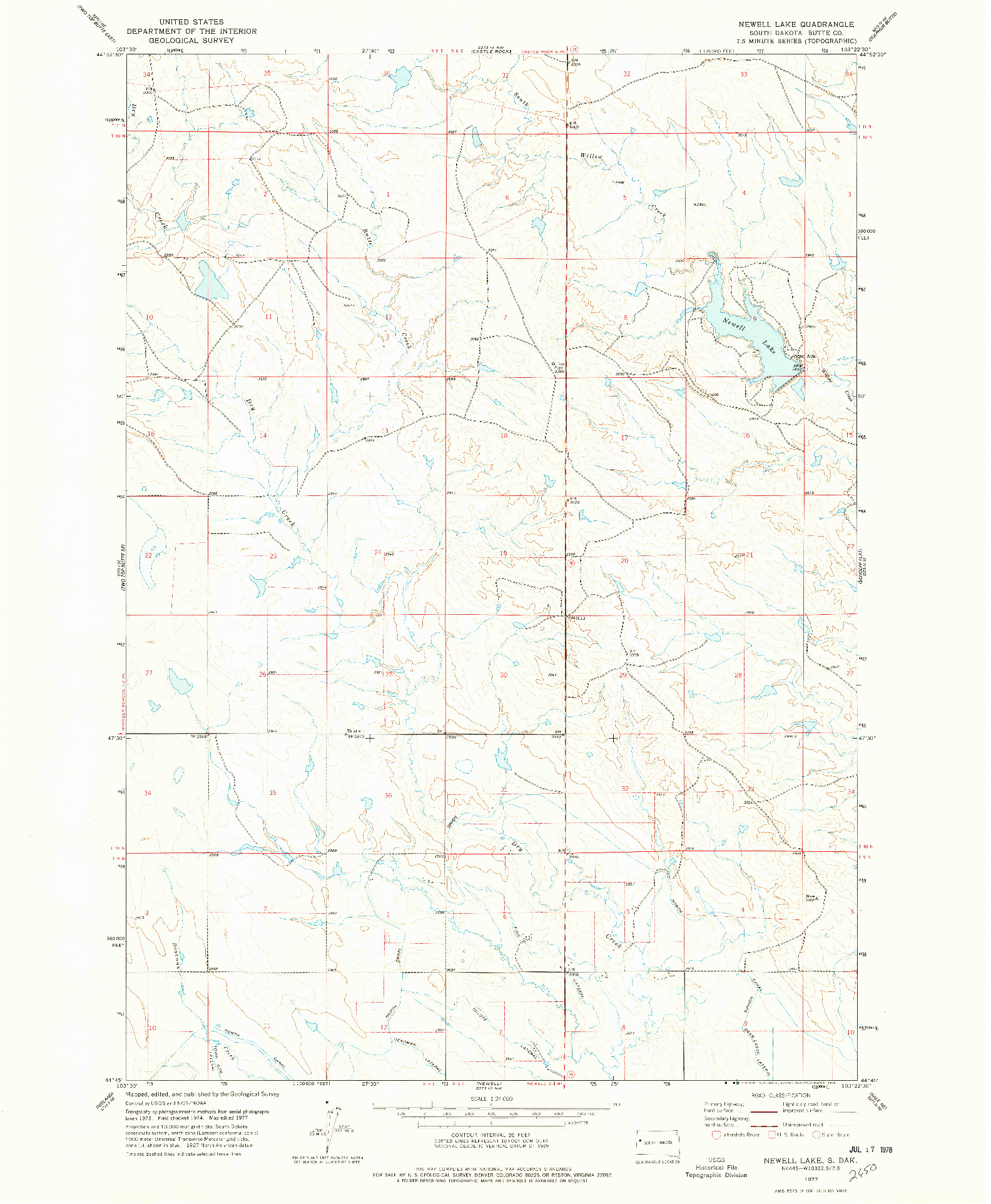USGS 1:24000-SCALE QUADRANGLE FOR NEWELL LAKE, SD 1977