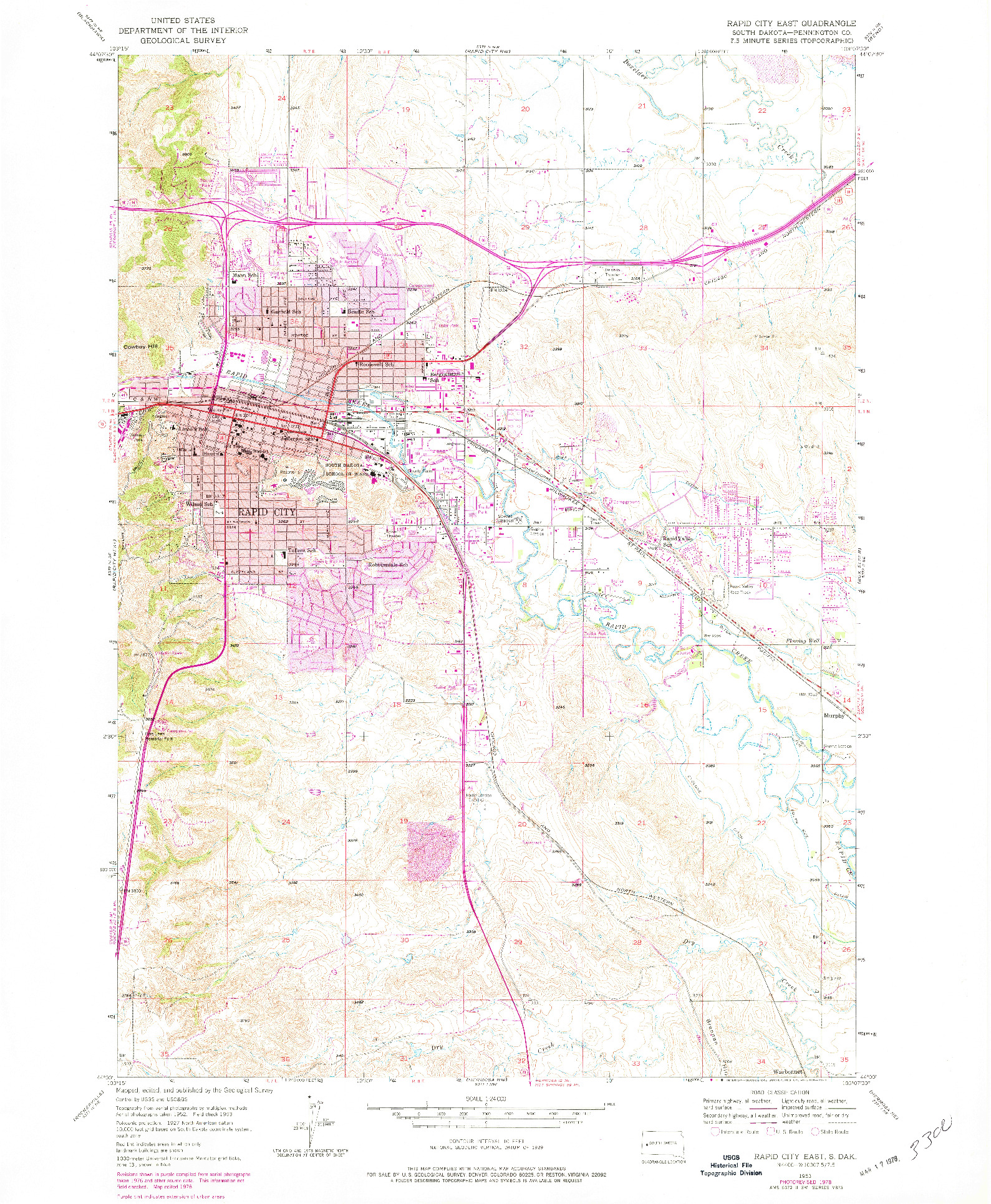 USGS 1:24000-SCALE QUADRANGLE FOR RAPID CITY EAST, SD 1953