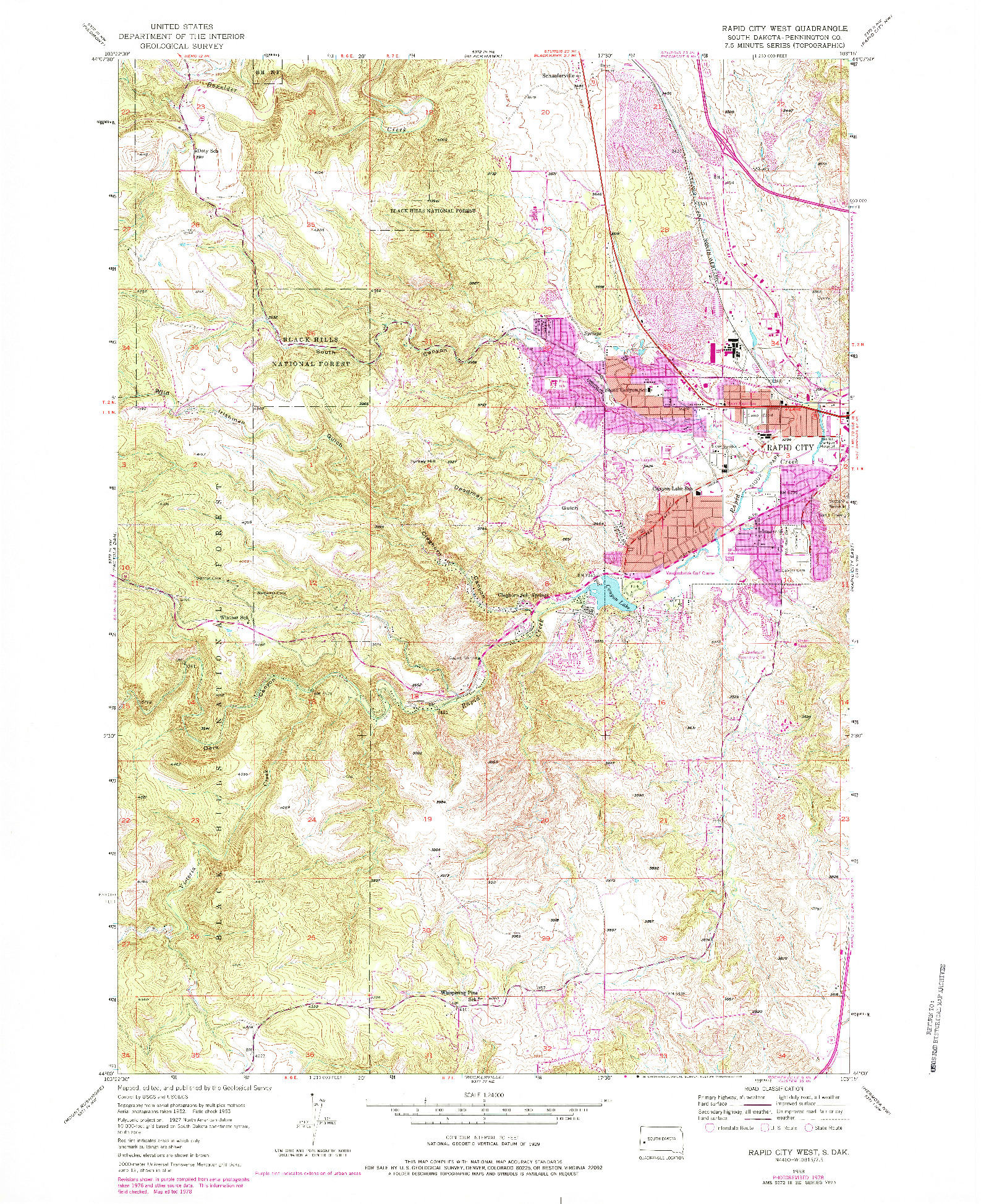 USGS 1:24000-SCALE QUADRANGLE FOR RAPID CITY WEST, SD 1953