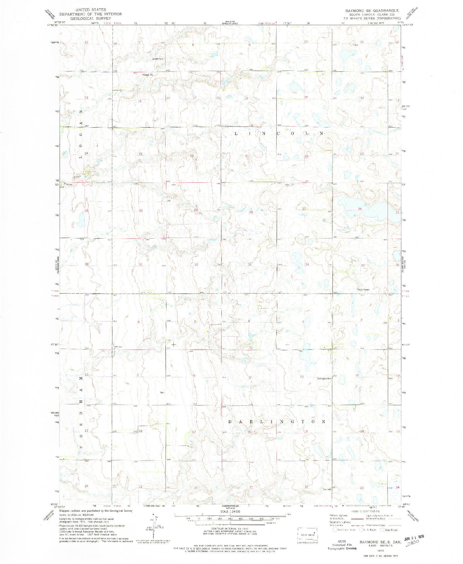 USGS 1:24000-SCALE QUADRANGLE FOR RAYMOND SE, SD 1973