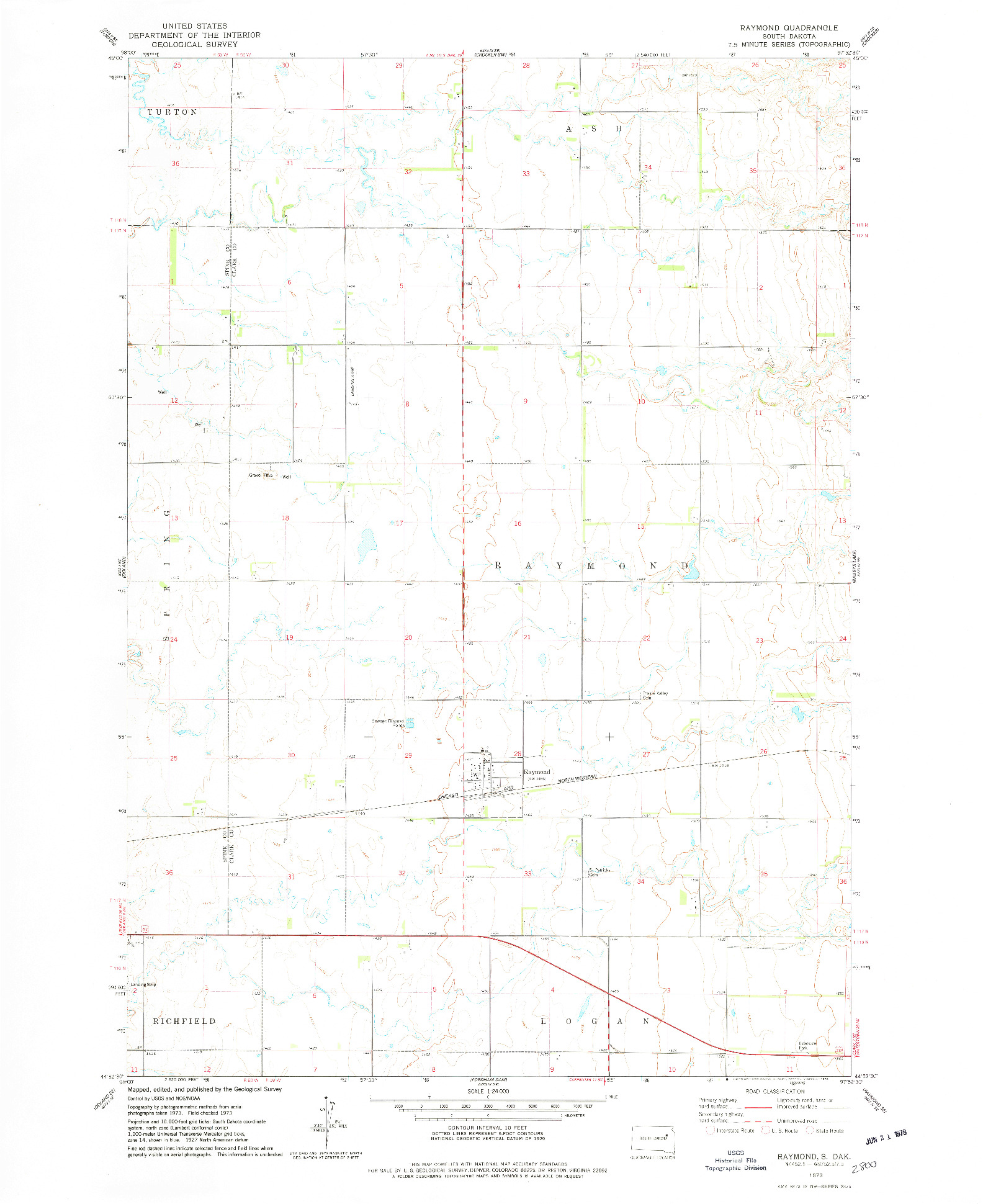 USGS 1:24000-SCALE QUADRANGLE FOR RAYMOND, SD 1973