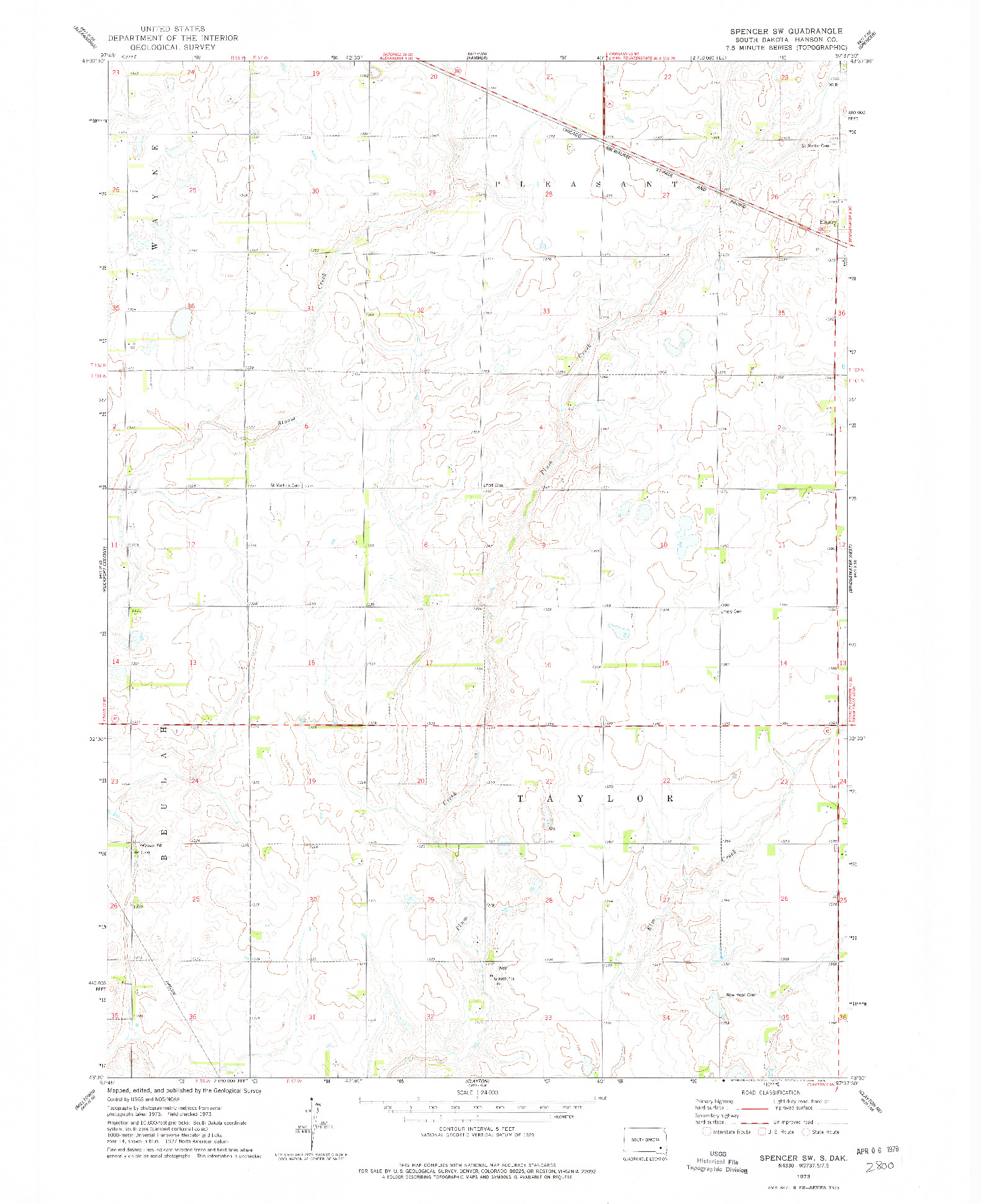 USGS 1:24000-SCALE QUADRANGLE FOR SPENCER SW, SD 1973