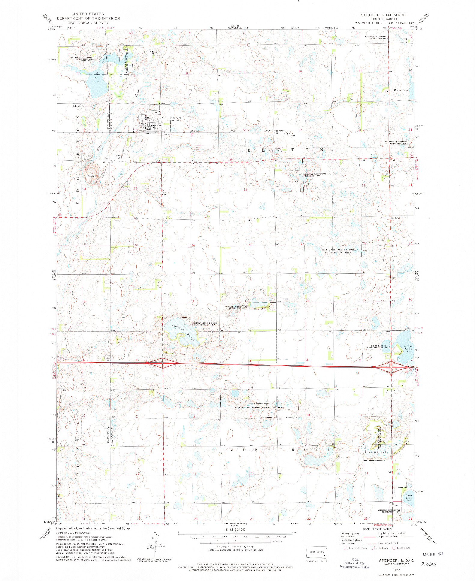 USGS 1:24000-SCALE QUADRANGLE FOR SPENCER, SD 1973