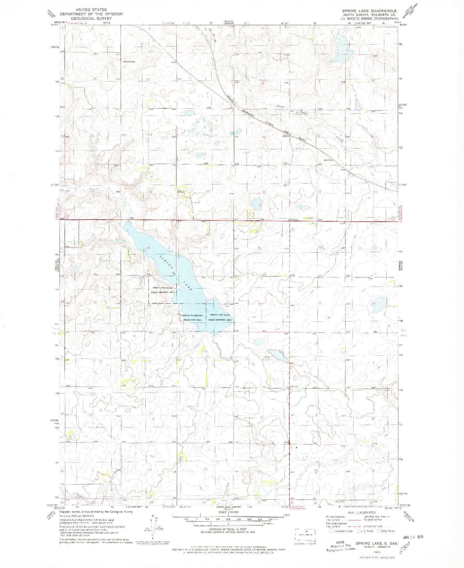 USGS 1:24000-SCALE QUADRANGLE FOR SPRING LAKE, SD 1974