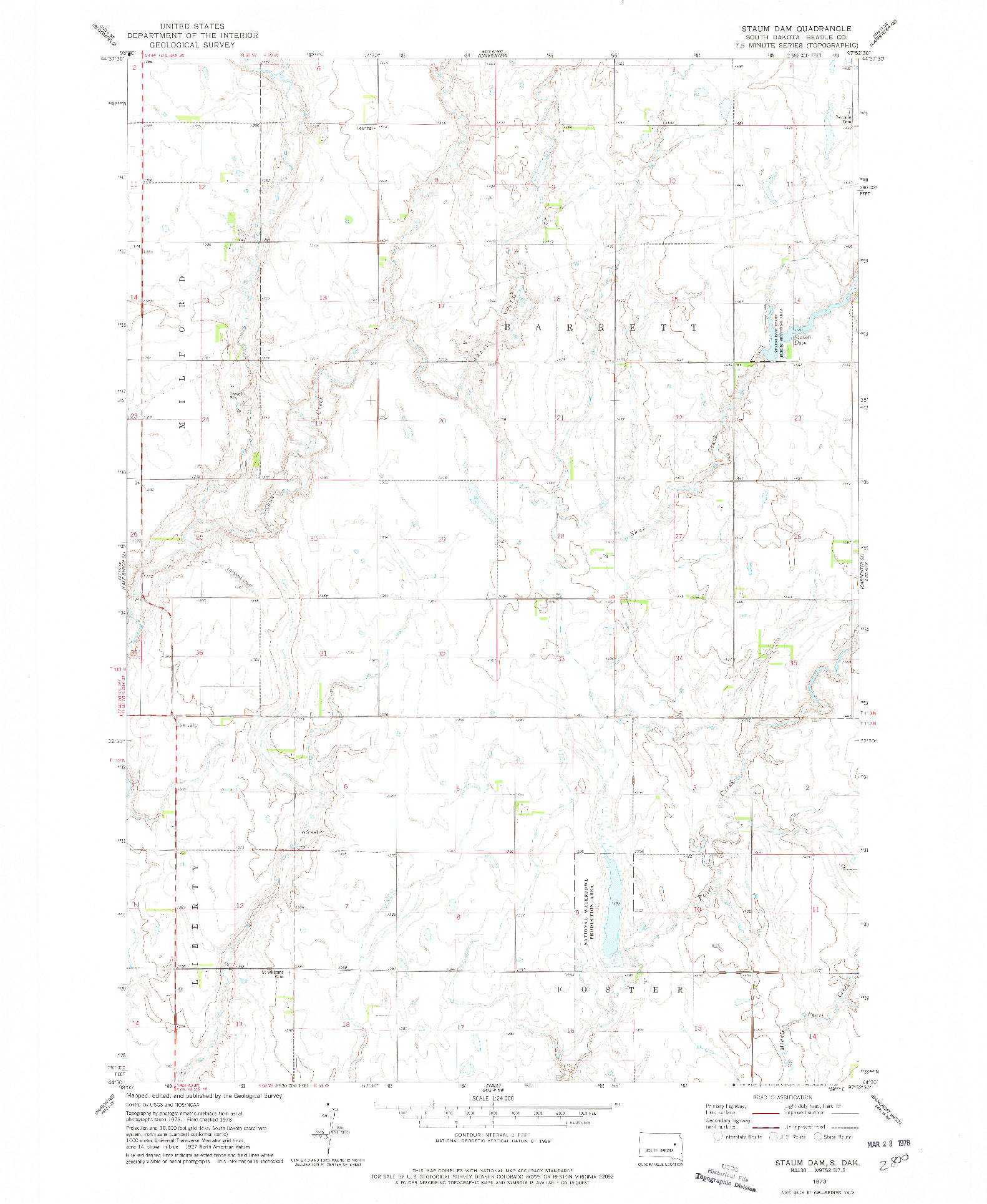 USGS 1:24000-SCALE QUADRANGLE FOR STAUM DAM, SD 1973
