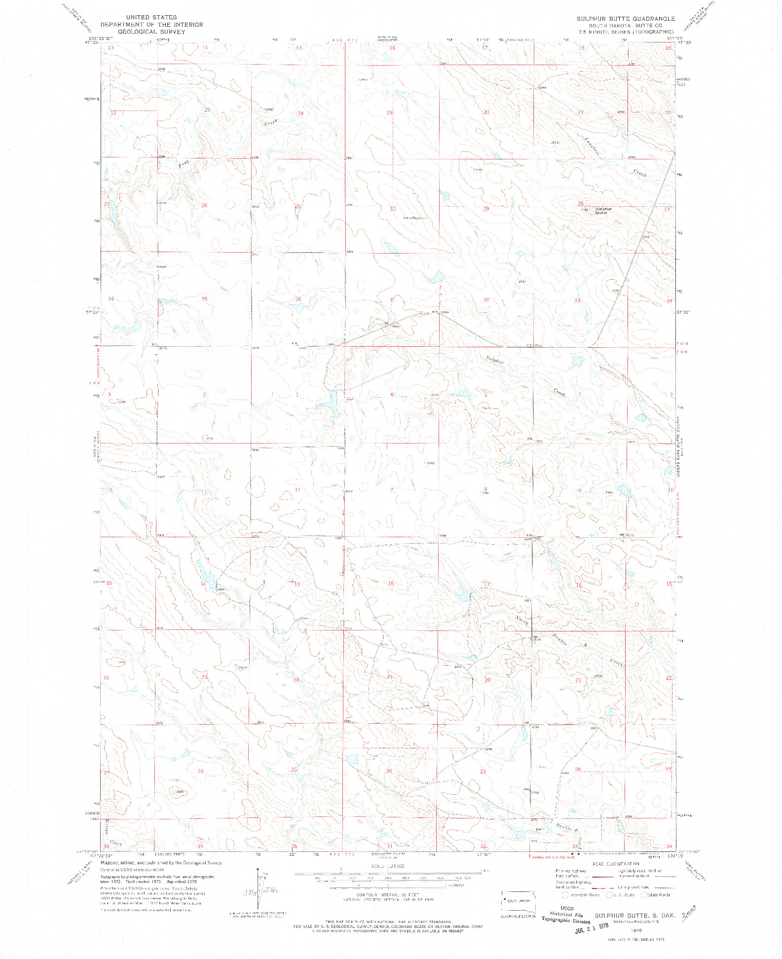 USGS 1:24000-SCALE QUADRANGLE FOR SULPHUR BUTTE, SD 1978