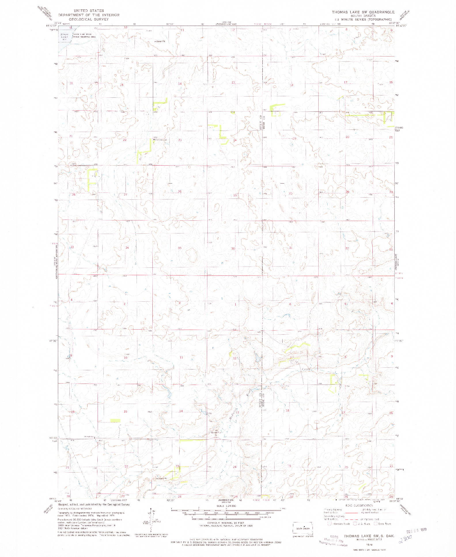 USGS 1:24000-SCALE QUADRANGLE FOR THOMAS LAKE SW, SD 1978