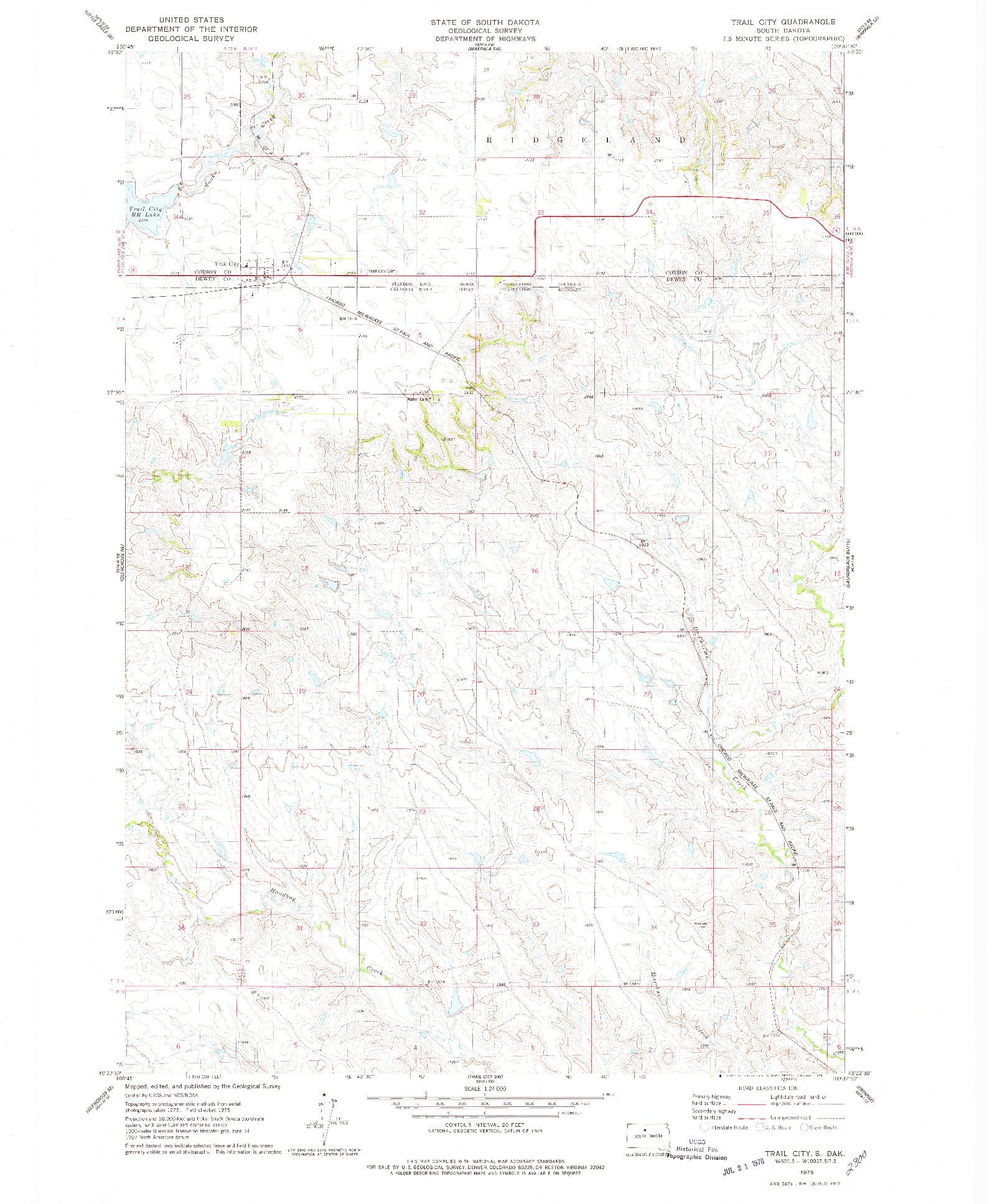 USGS 1:24000-SCALE QUADRANGLE FOR TRAIL CITY, SD 1975