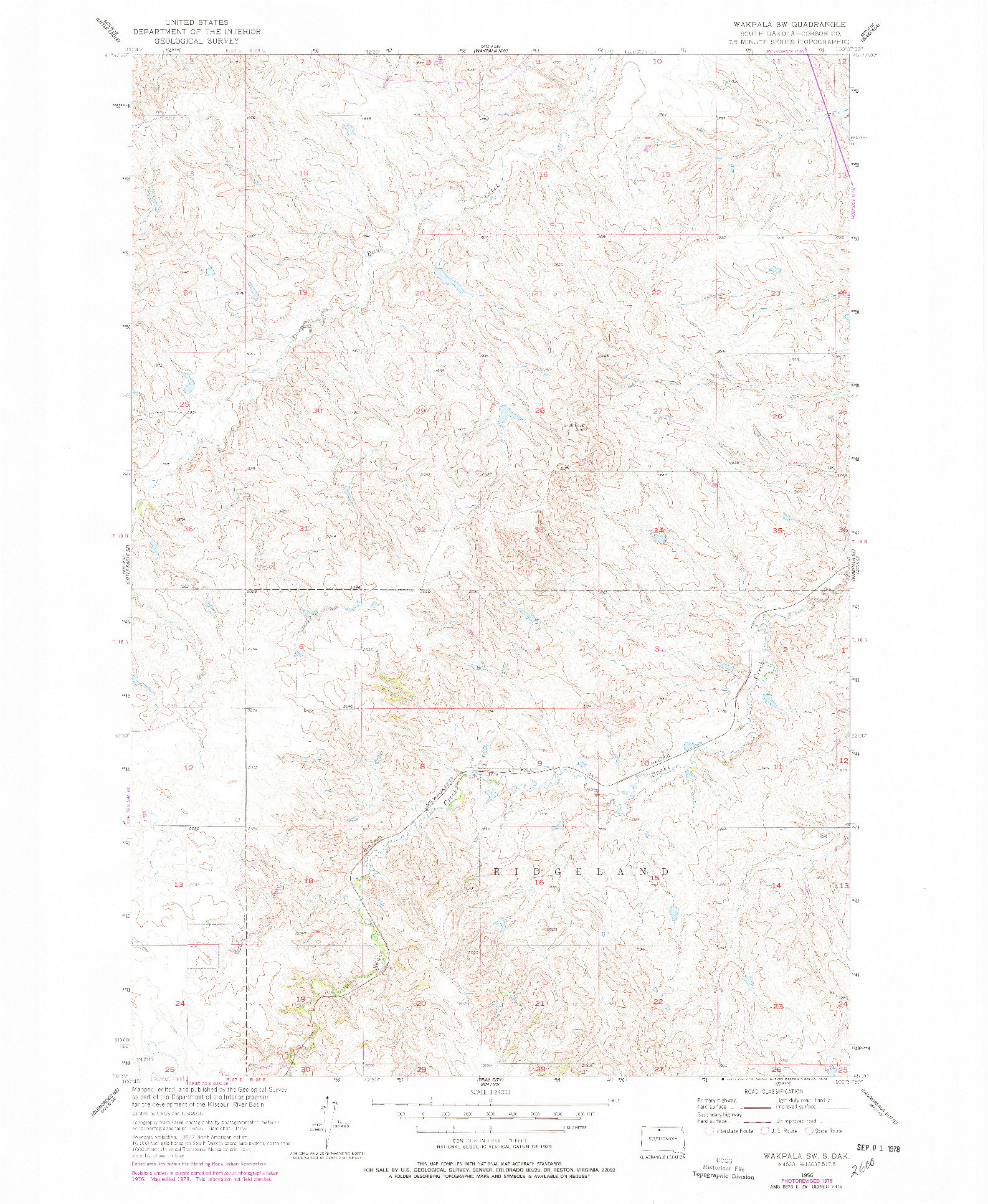 USGS 1:24000-SCALE QUADRANGLE FOR WAKPALA SW, SD 1956