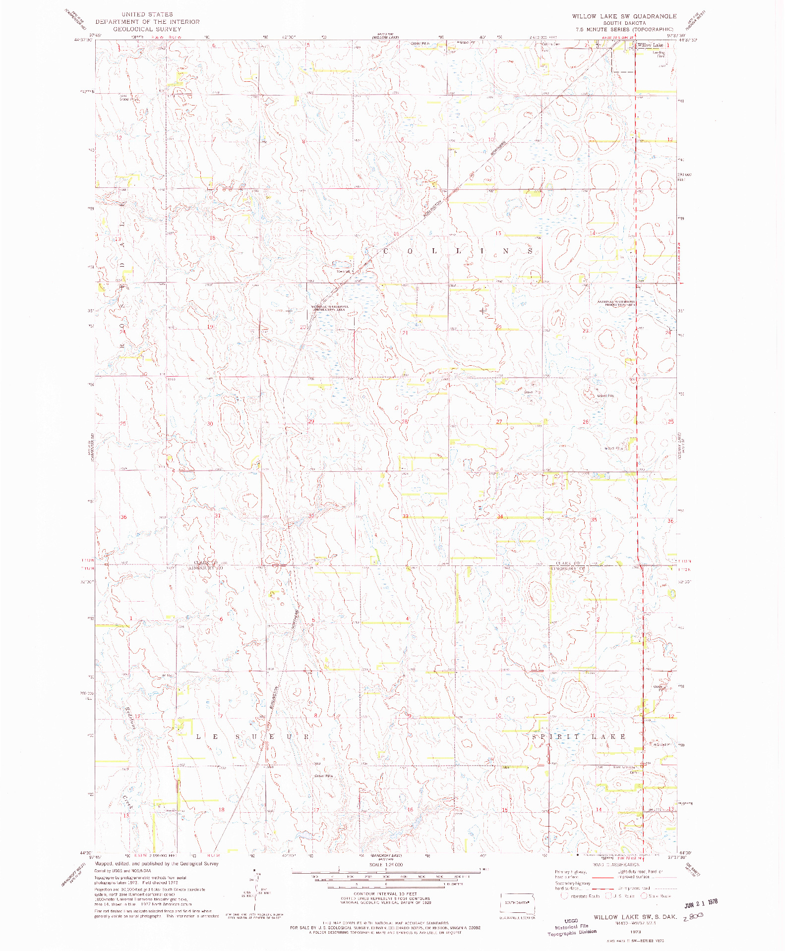 USGS 1:24000-SCALE QUADRANGLE FOR WILLOW LAKE SW, SD 1973