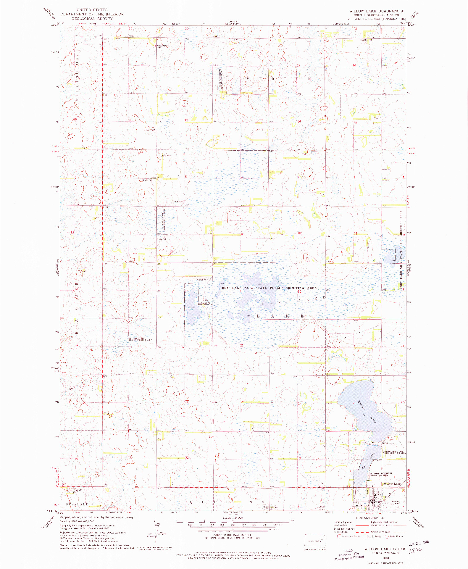 USGS 1:24000-SCALE QUADRANGLE FOR WILLOW LAKE, SD 1973