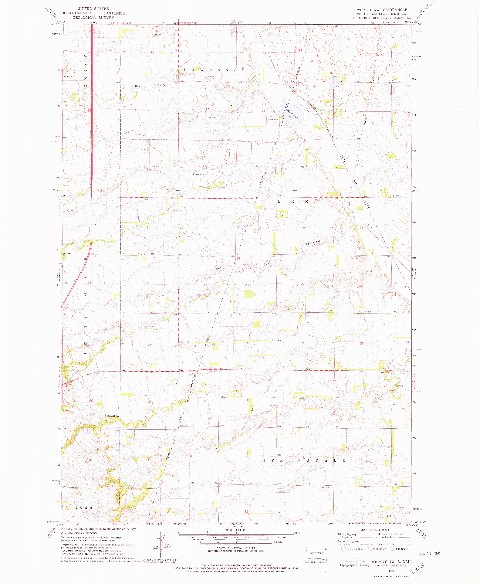 USGS 1:24000-SCALE QUADRANGLE FOR WILMOT NW, SD 1970