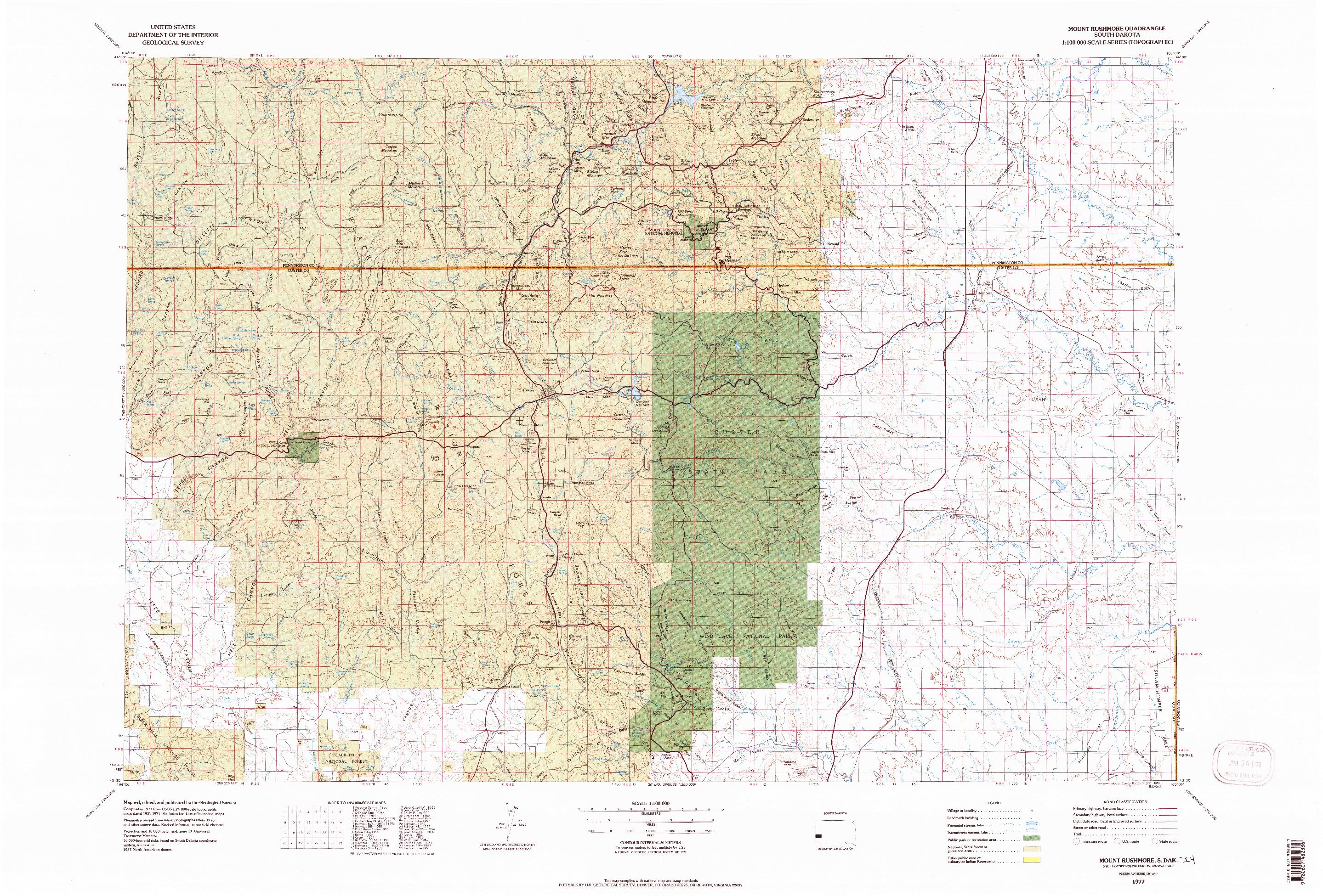 USGS 1:100000-SCALE QUADRANGLE FOR MOUNT RUSHMORE, SD 1977