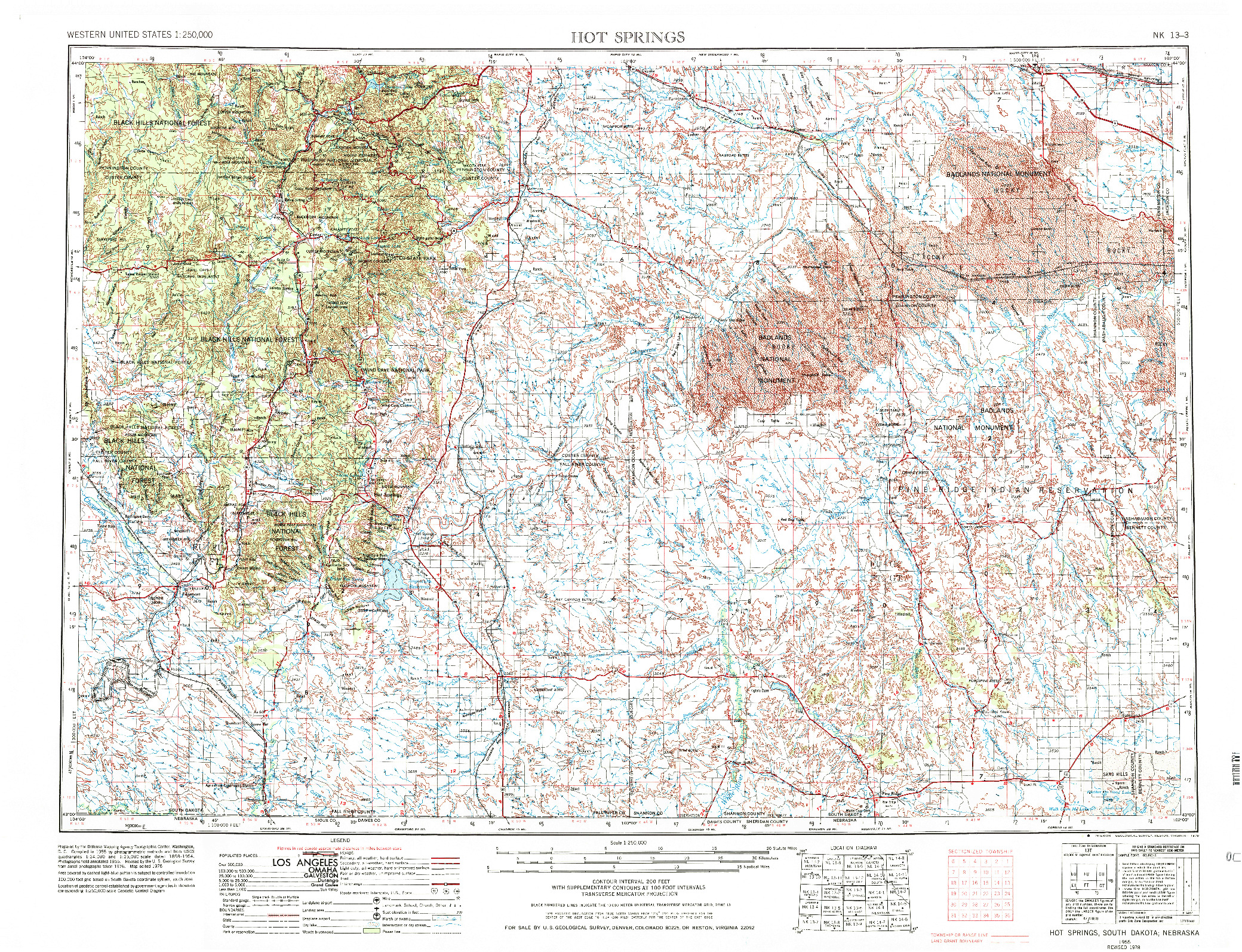 USGS 1:250000-SCALE QUADRANGLE FOR HOT SPRINGS, SD 1955