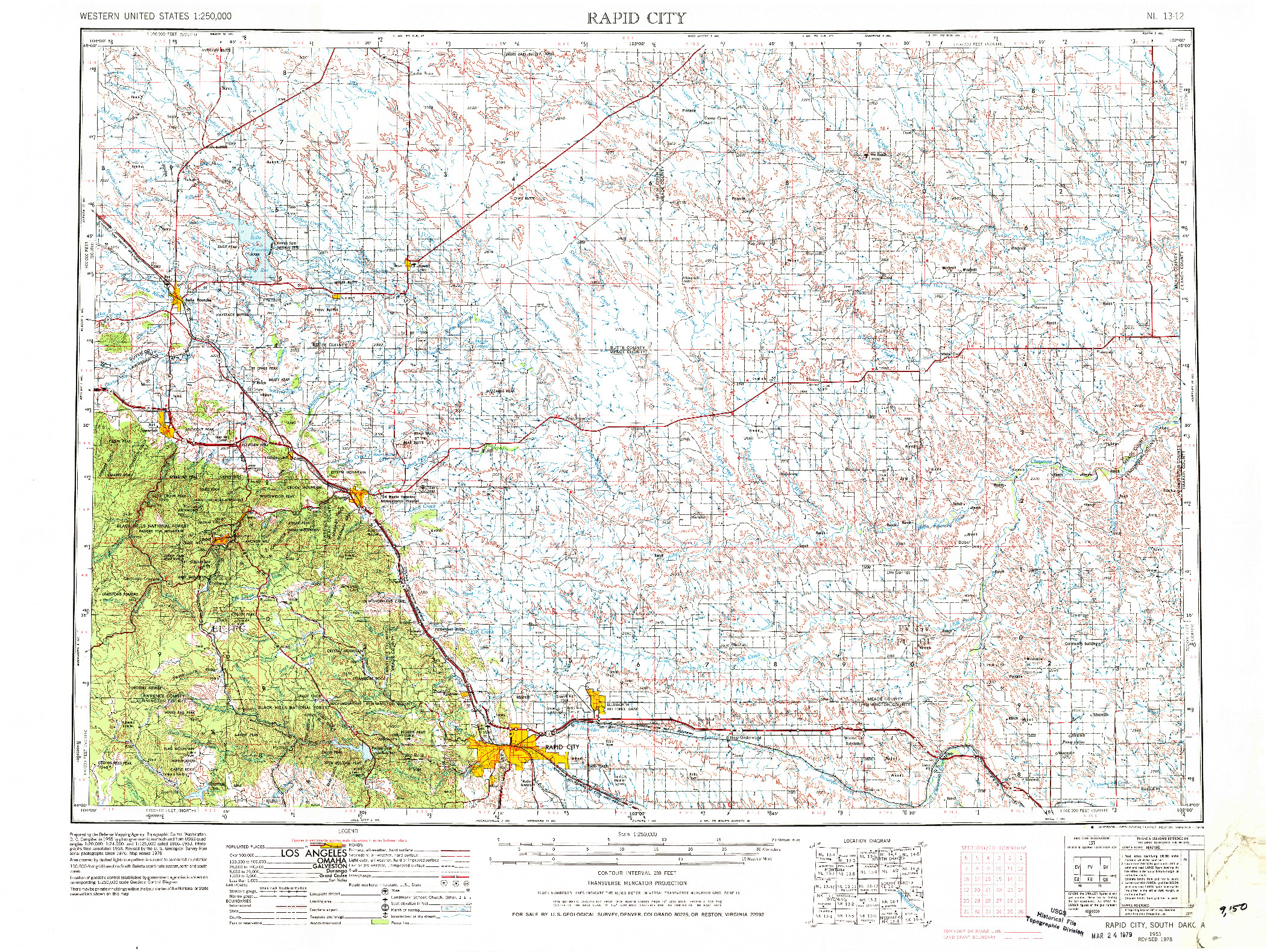 USGS 1:250000-SCALE QUADRANGLE FOR RAPID CITY, SD 1953