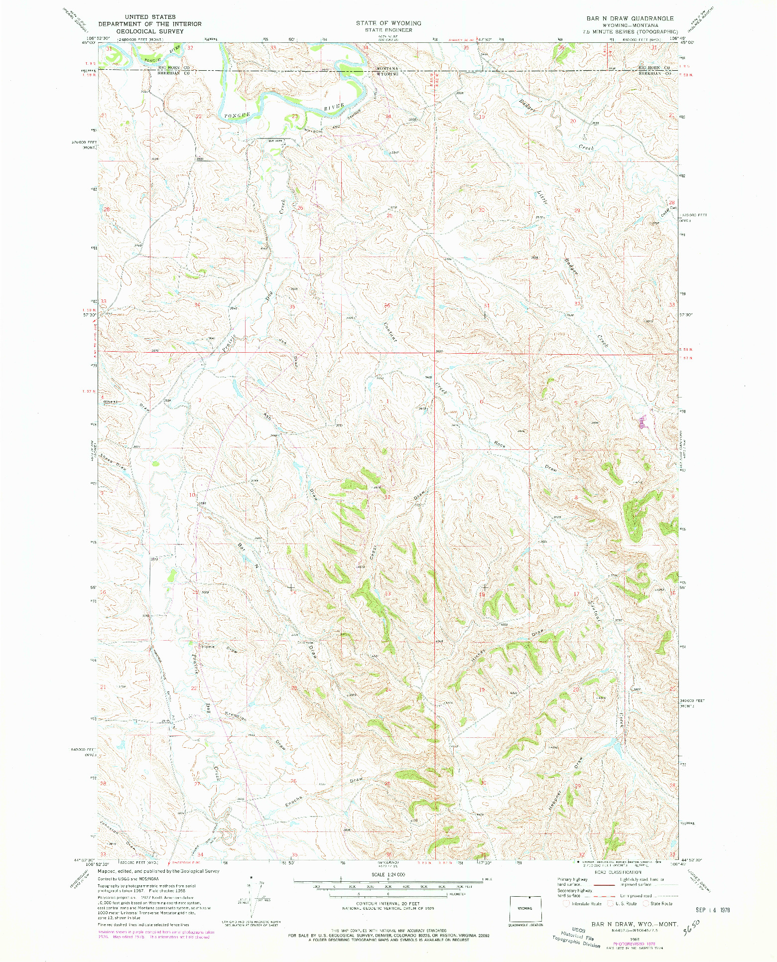 USGS 1:24000-SCALE QUADRANGLE FOR BAR N DRAW, WY 1968