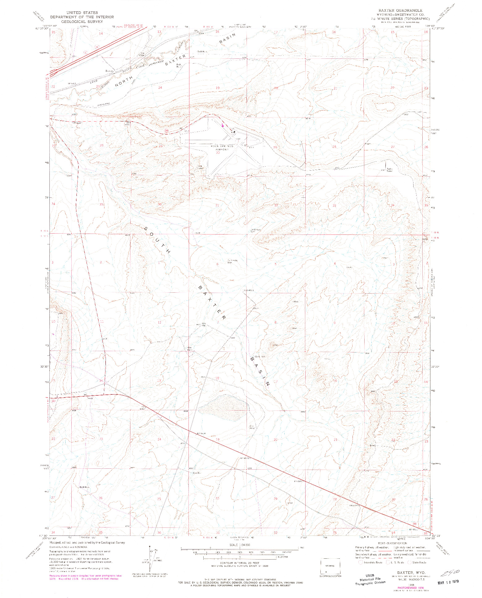 USGS 1:24000-SCALE QUADRANGLE FOR BAXTER, WY 1968
