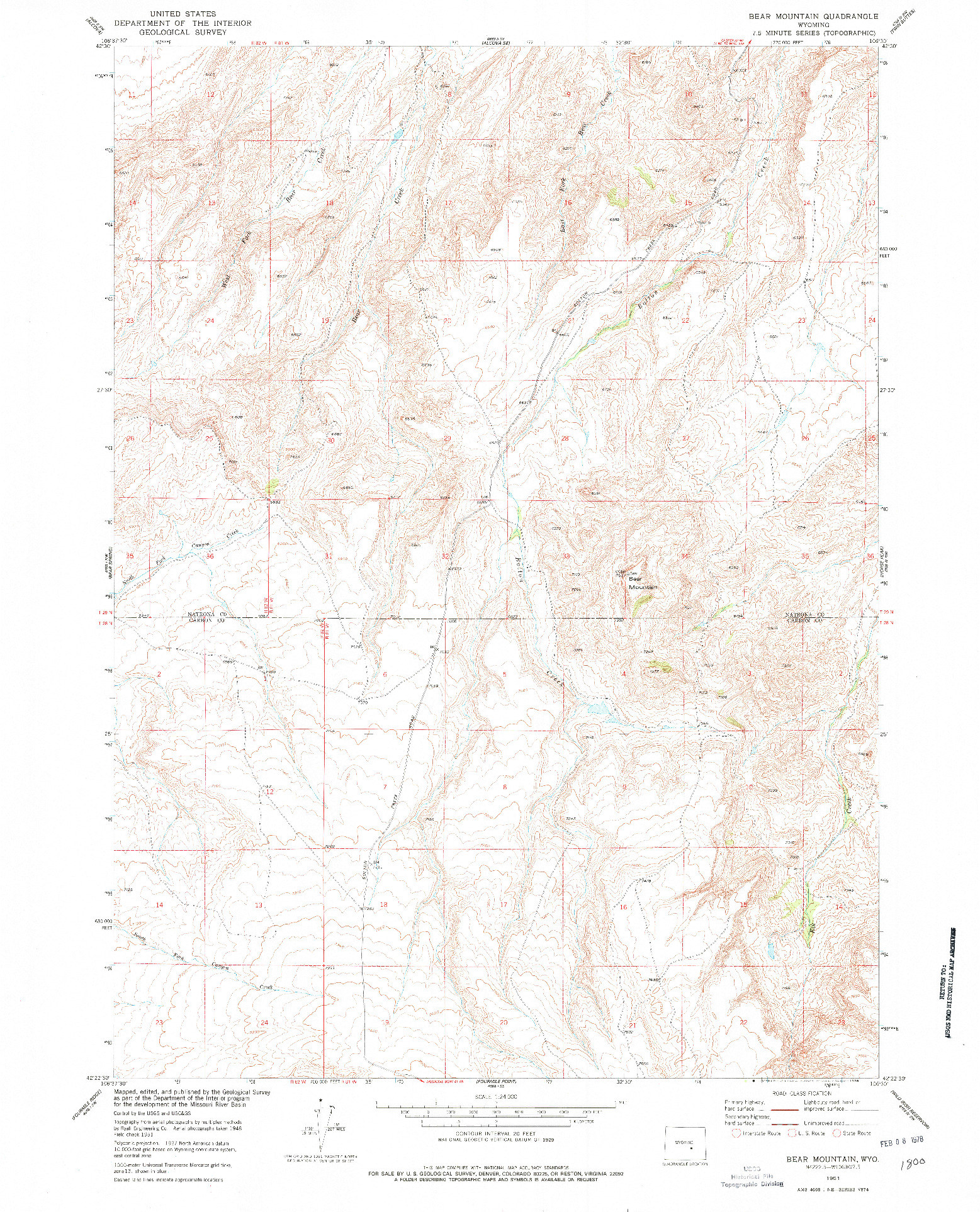 USGS 1:24000-SCALE QUADRANGLE FOR BEAR MOUNTAIN, WY 1951