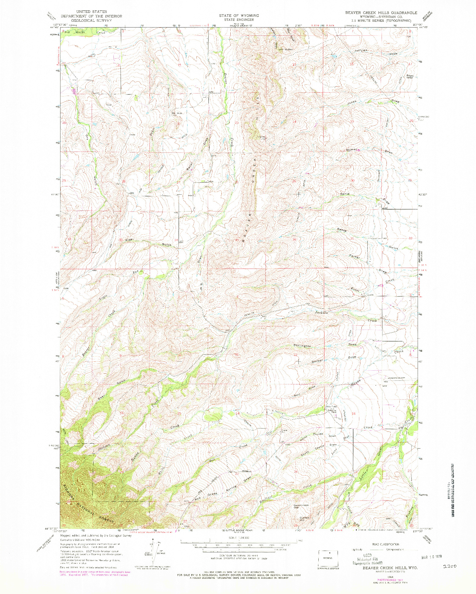 USGS 1:24000-SCALE QUADRANGLE FOR BEAVER CREEK HILLS, WY 1964