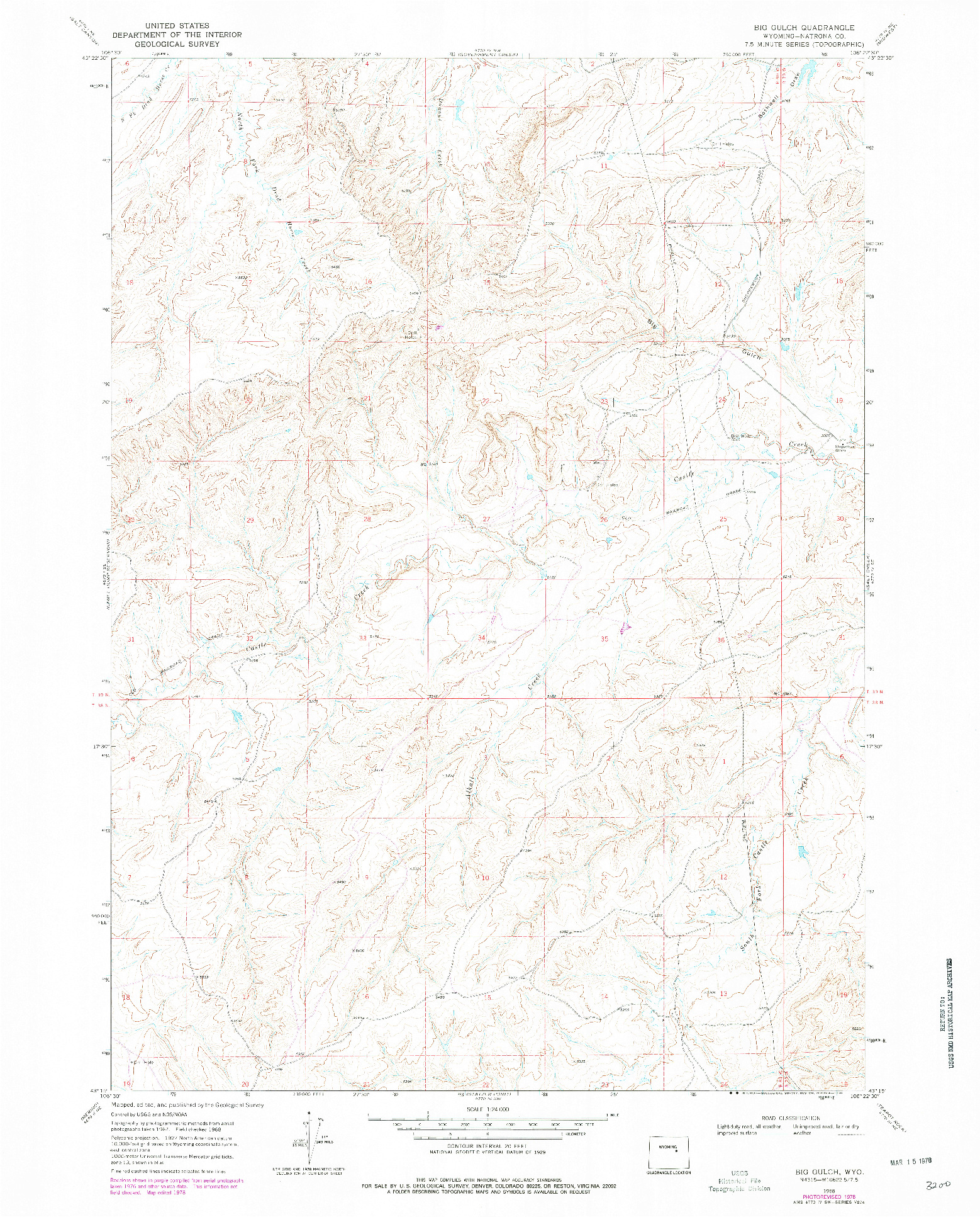 USGS 1:24000-SCALE QUADRANGLE FOR BIG GULCH, WY 1968