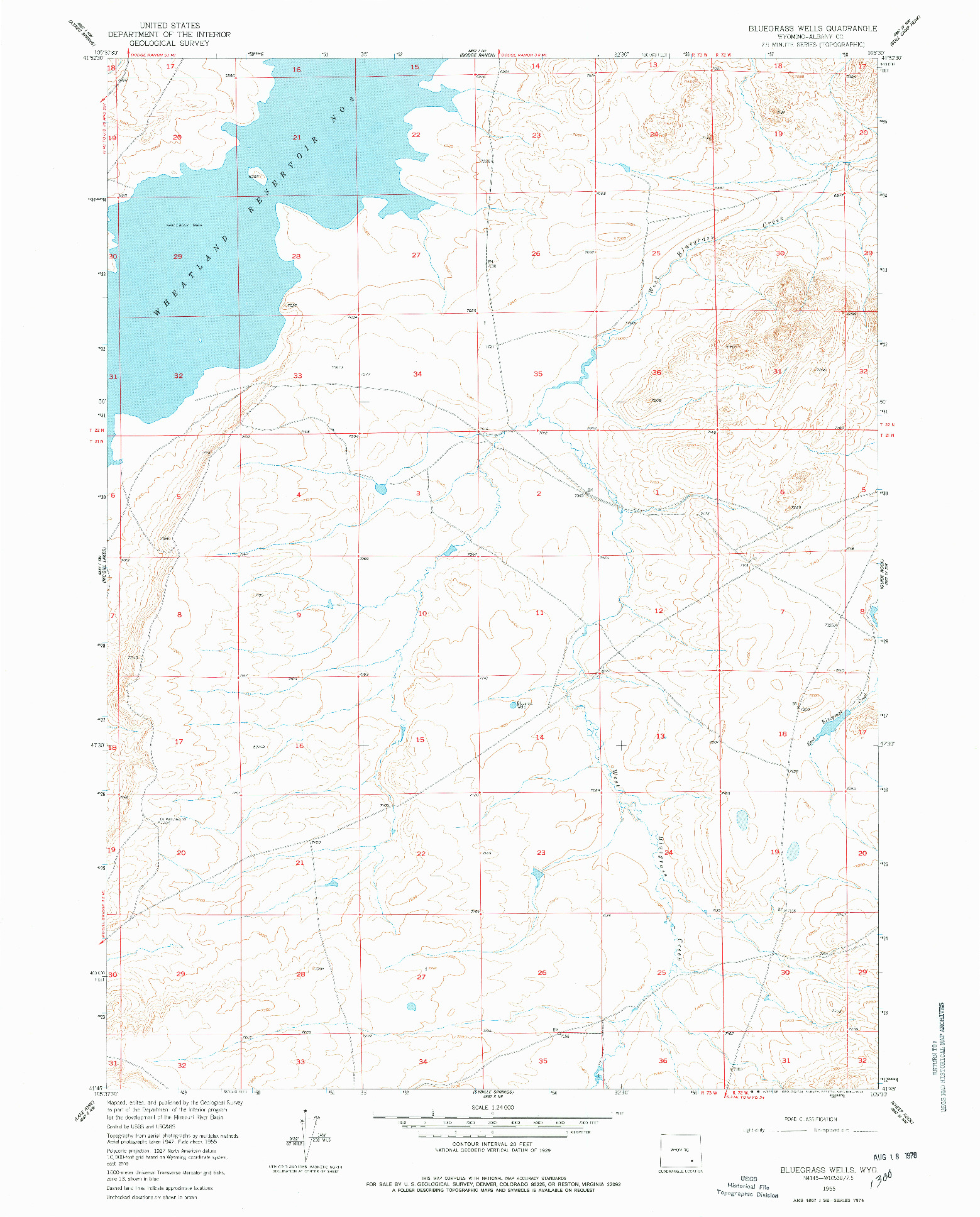 USGS 1:24000-SCALE QUADRANGLE FOR BLUEGRASS WELLS, WY 1955