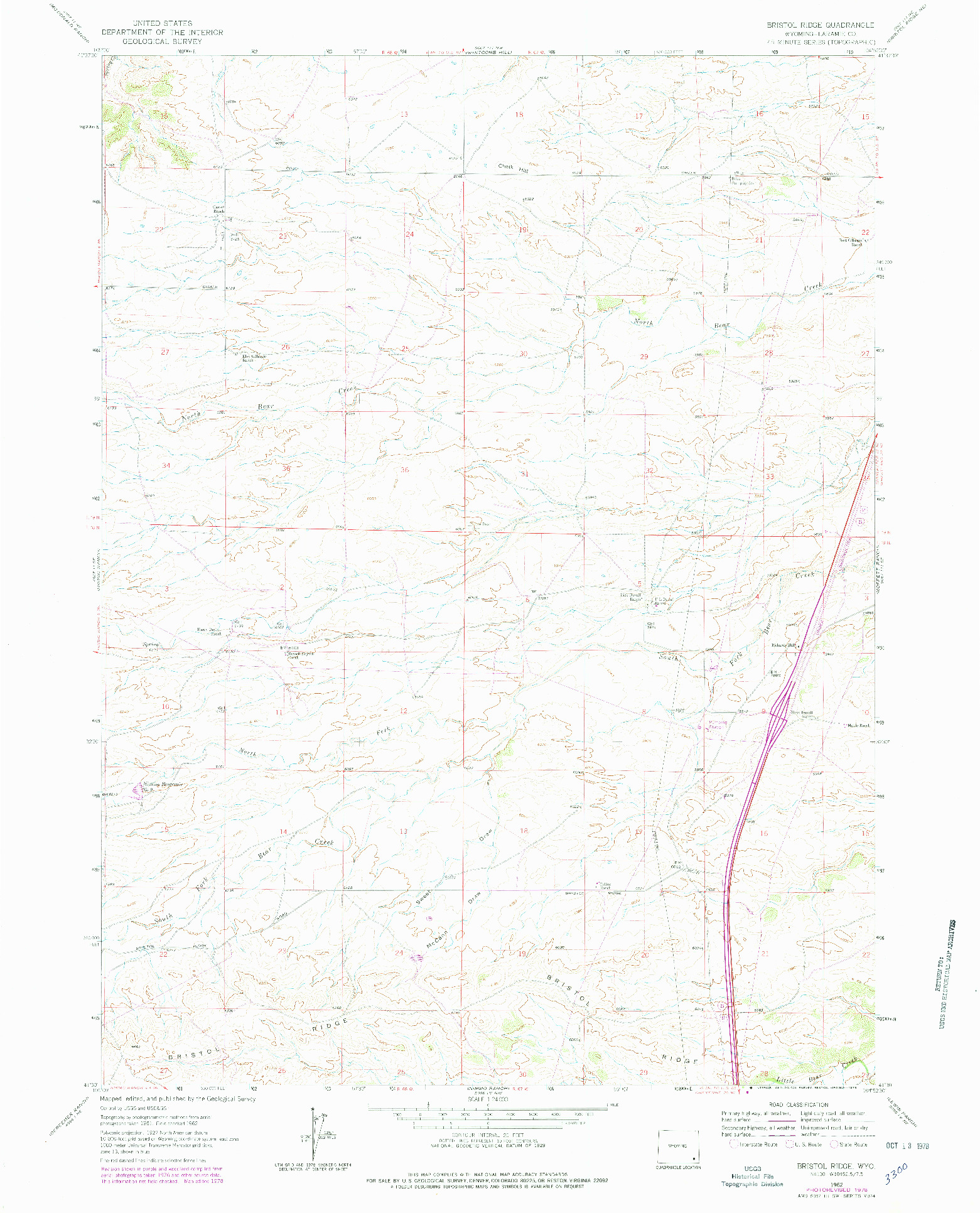 USGS 1:24000-SCALE QUADRANGLE FOR BRISTOL RIDGE, WY 1962