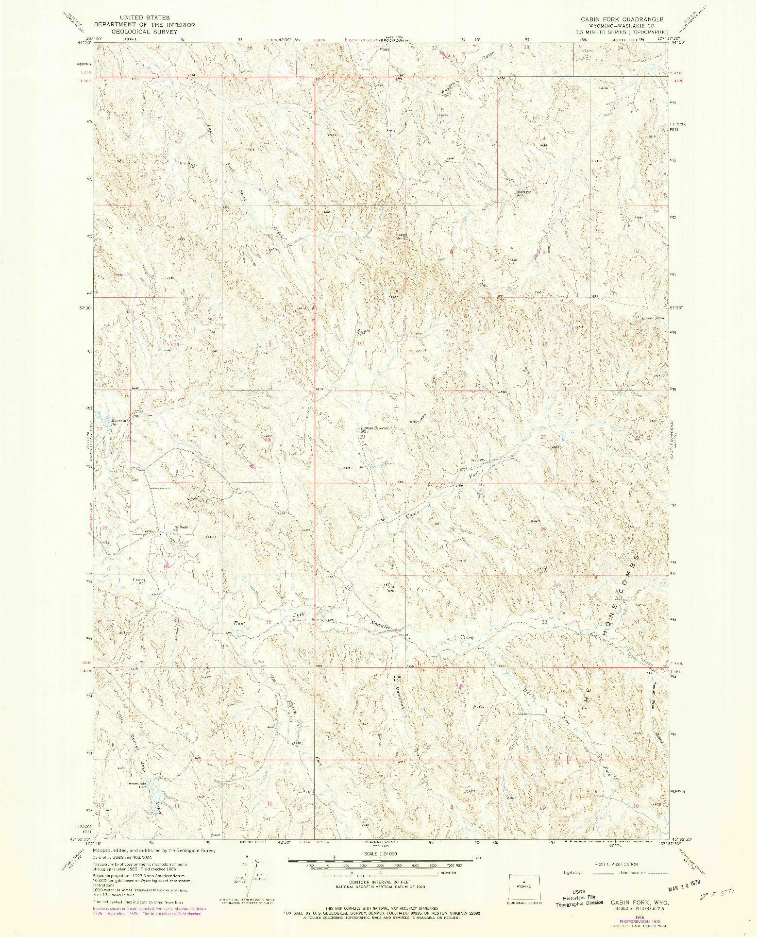 USGS 1:24000-SCALE QUADRANGLE FOR CABIN FORK, WY 1966