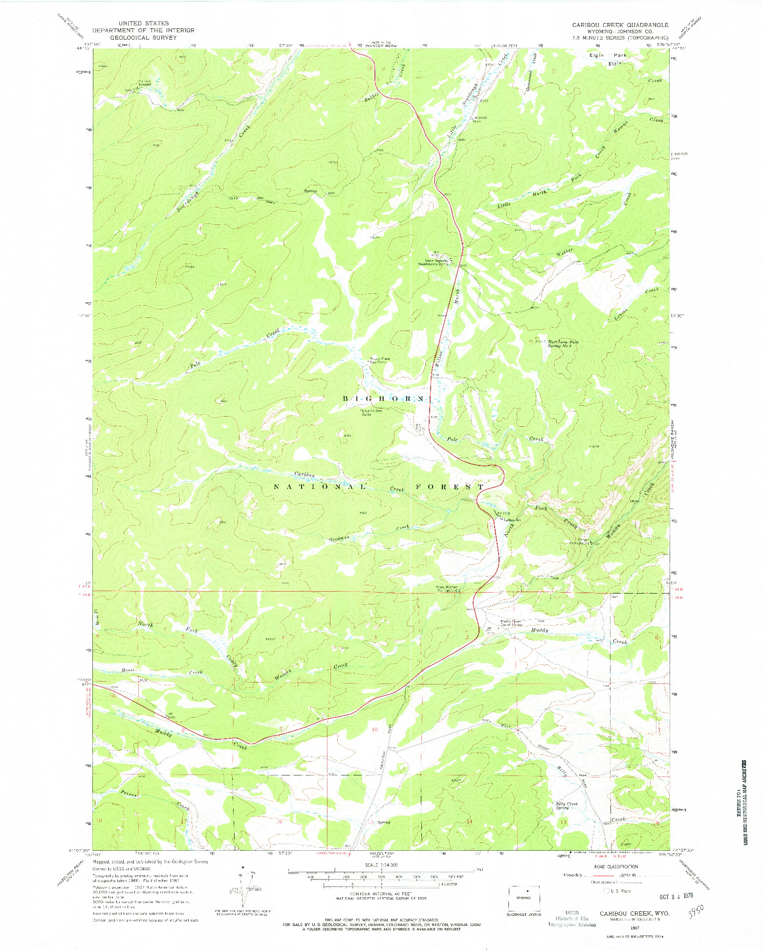 USGS 1:24000-SCALE QUADRANGLE FOR CARIBOU CREEK, WY 1967