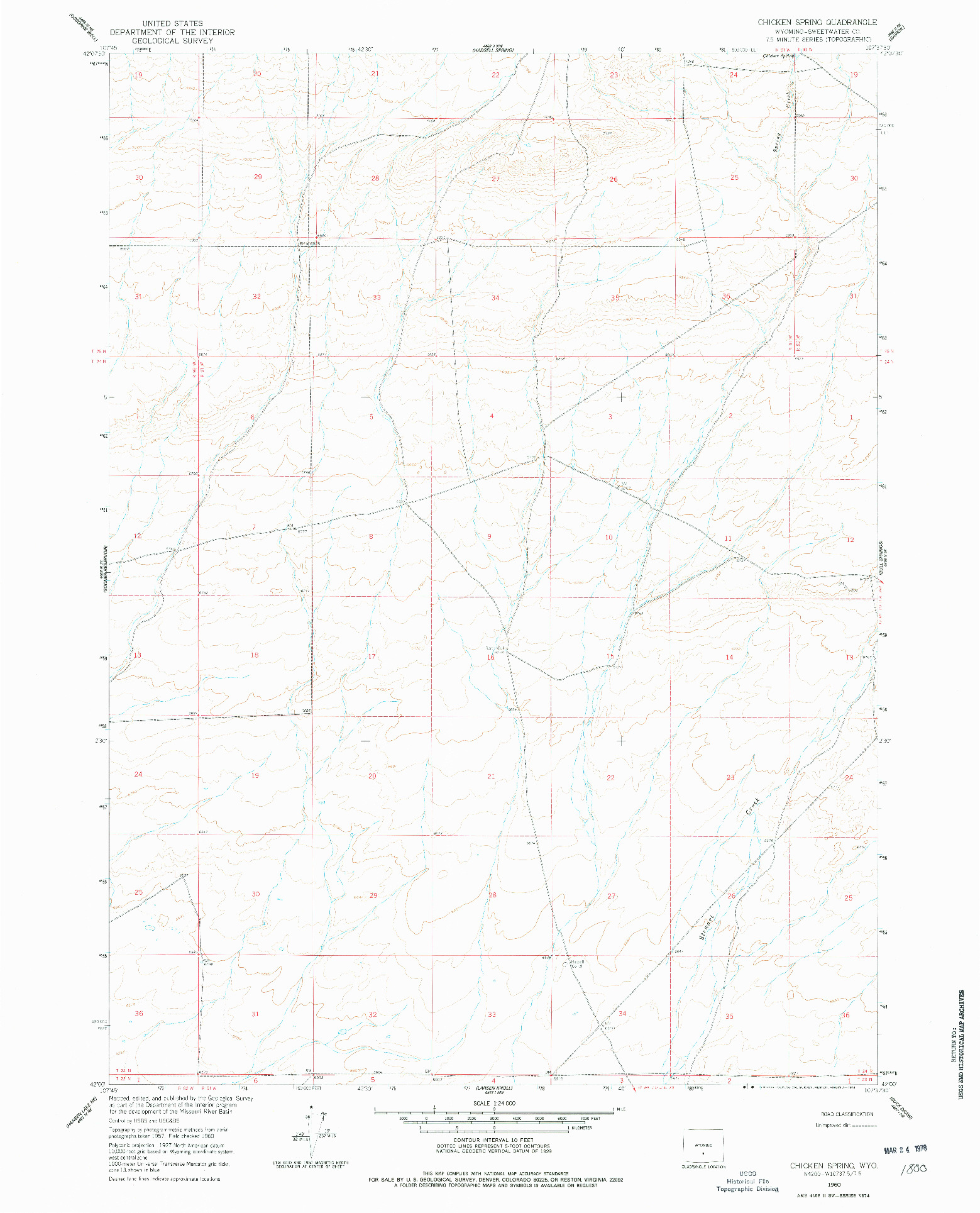 USGS 1:24000-SCALE QUADRANGLE FOR CHICKEN SPRING, WY 1960