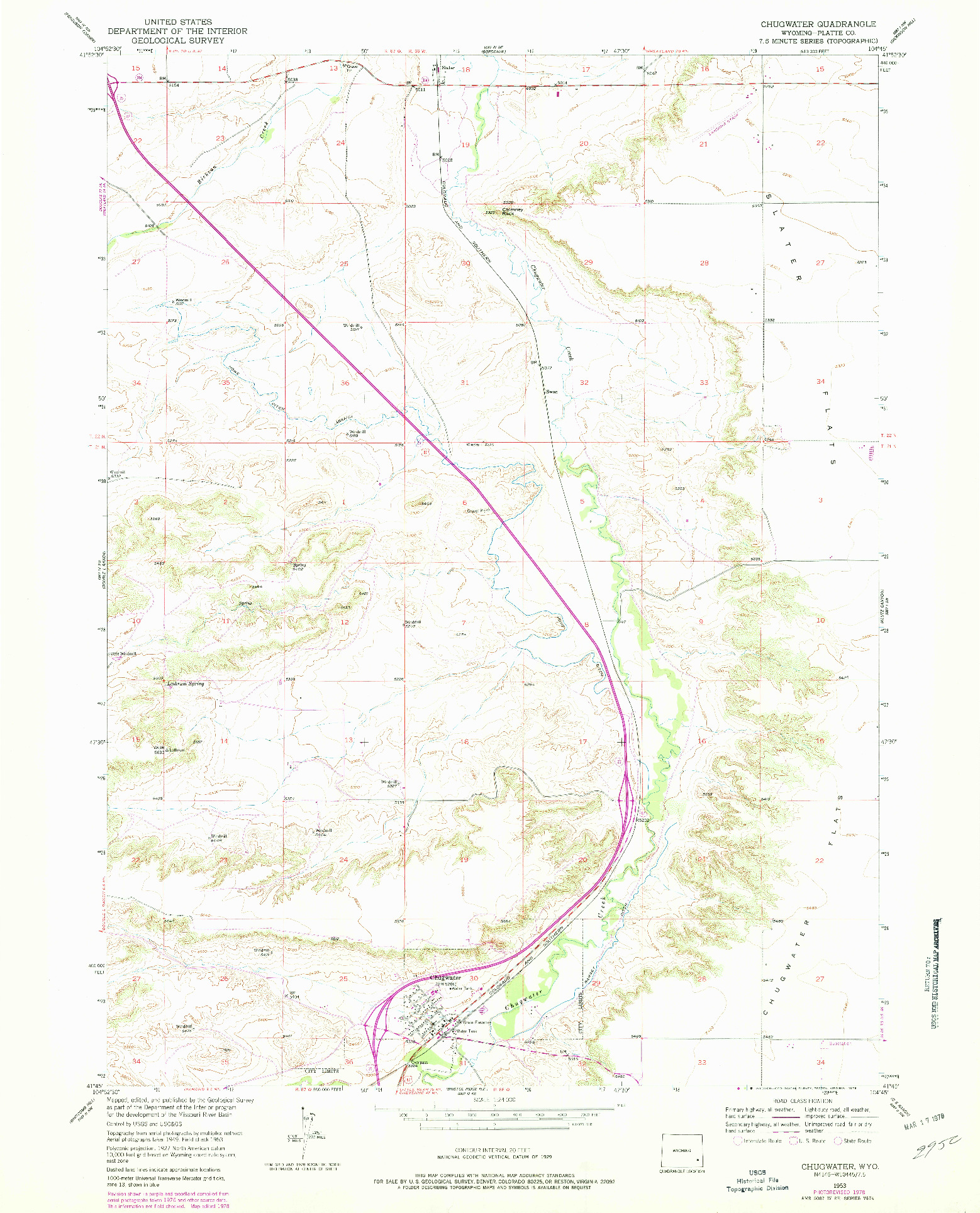 USGS 1:24000-SCALE QUADRANGLE FOR CHUGWATER, WY 1953