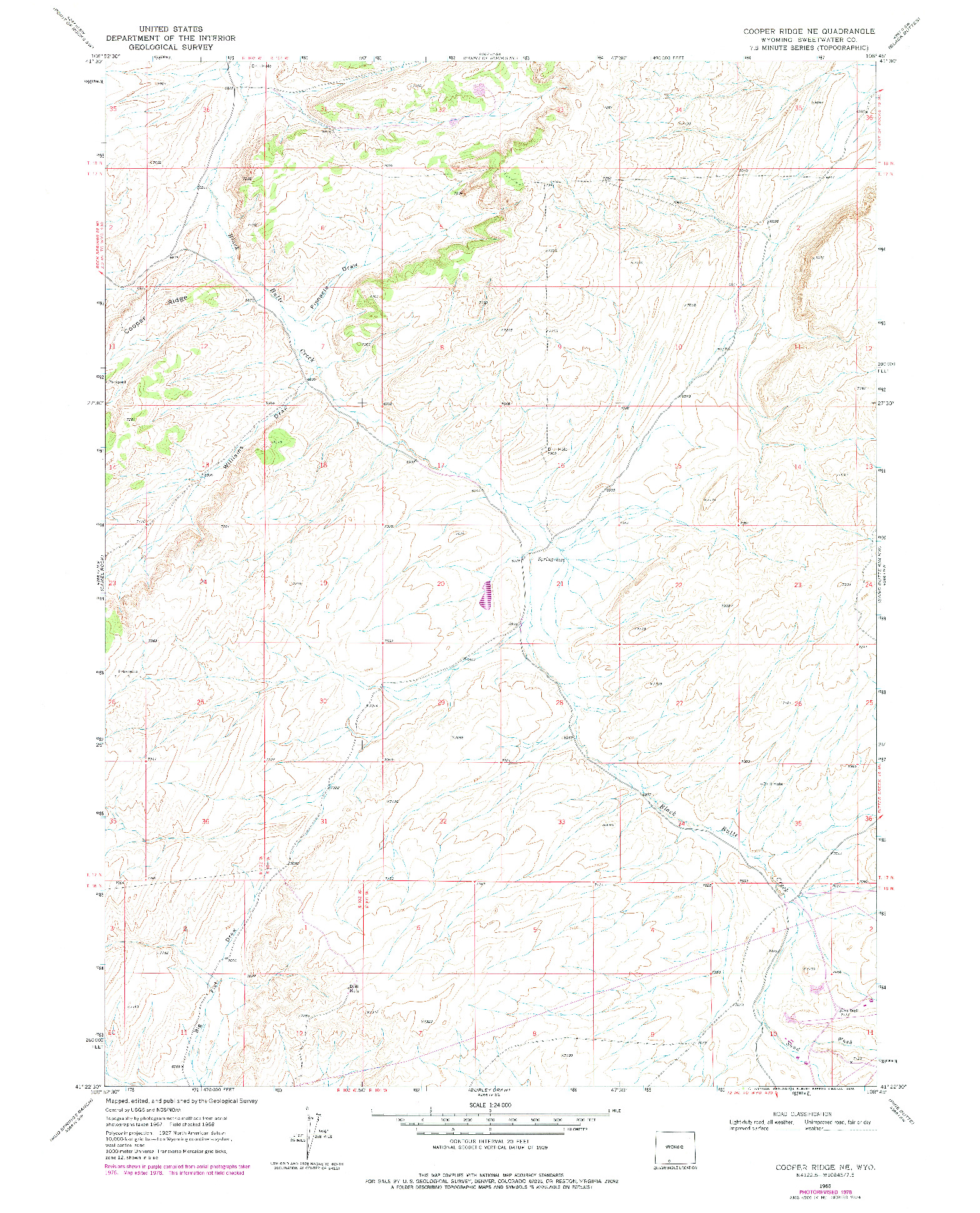 USGS 1:24000-SCALE QUADRANGLE FOR COOPER RIDGE NE, WY 1968