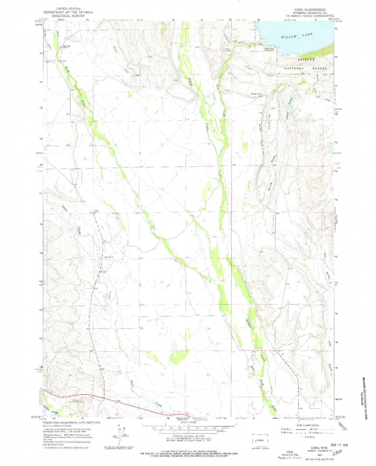 USGS 1:24000-SCALE QUADRANGLE FOR CORA, WY 1964