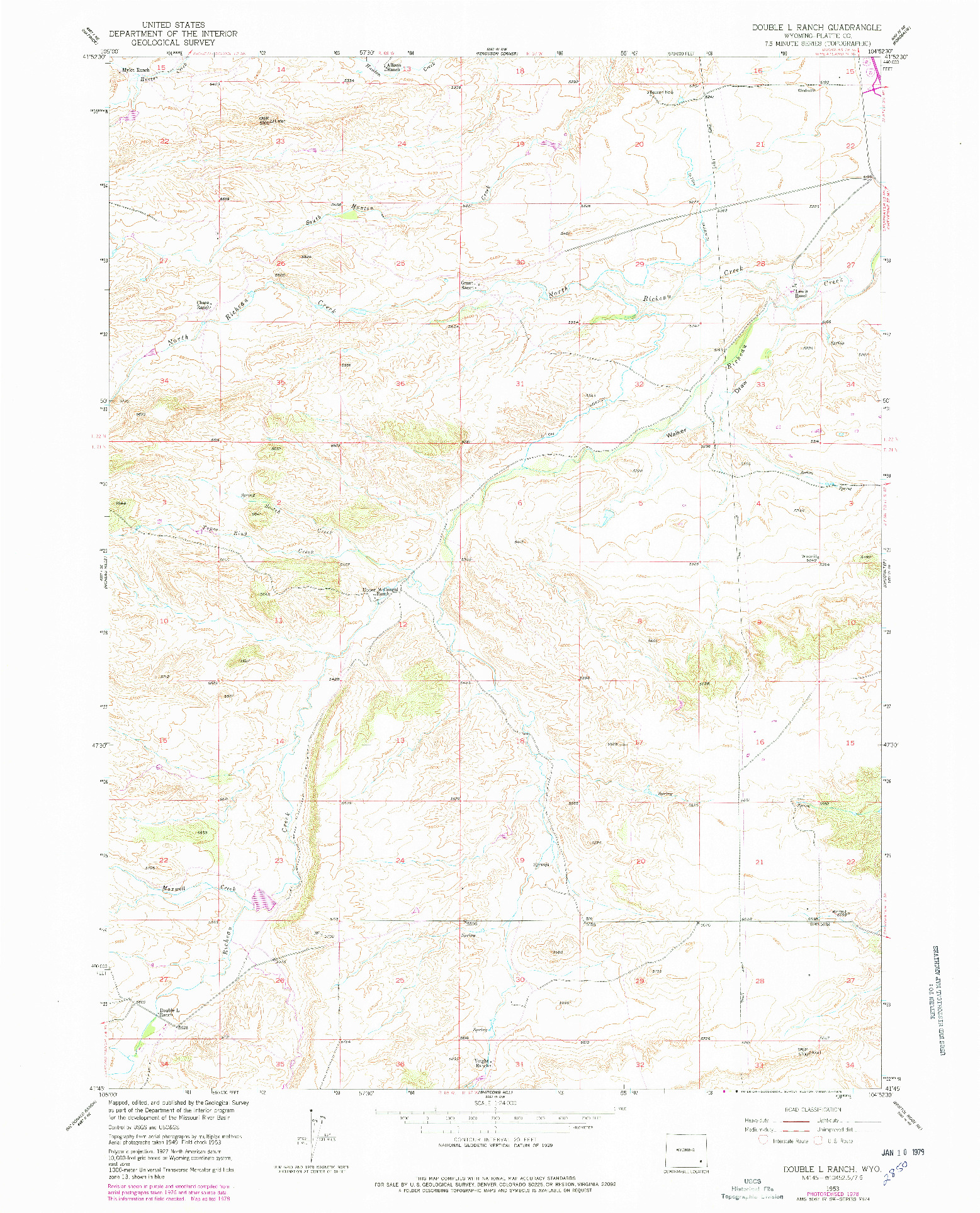USGS 1:24000-SCALE QUADRANGLE FOR DOUBLE L RANCH, WY 1953