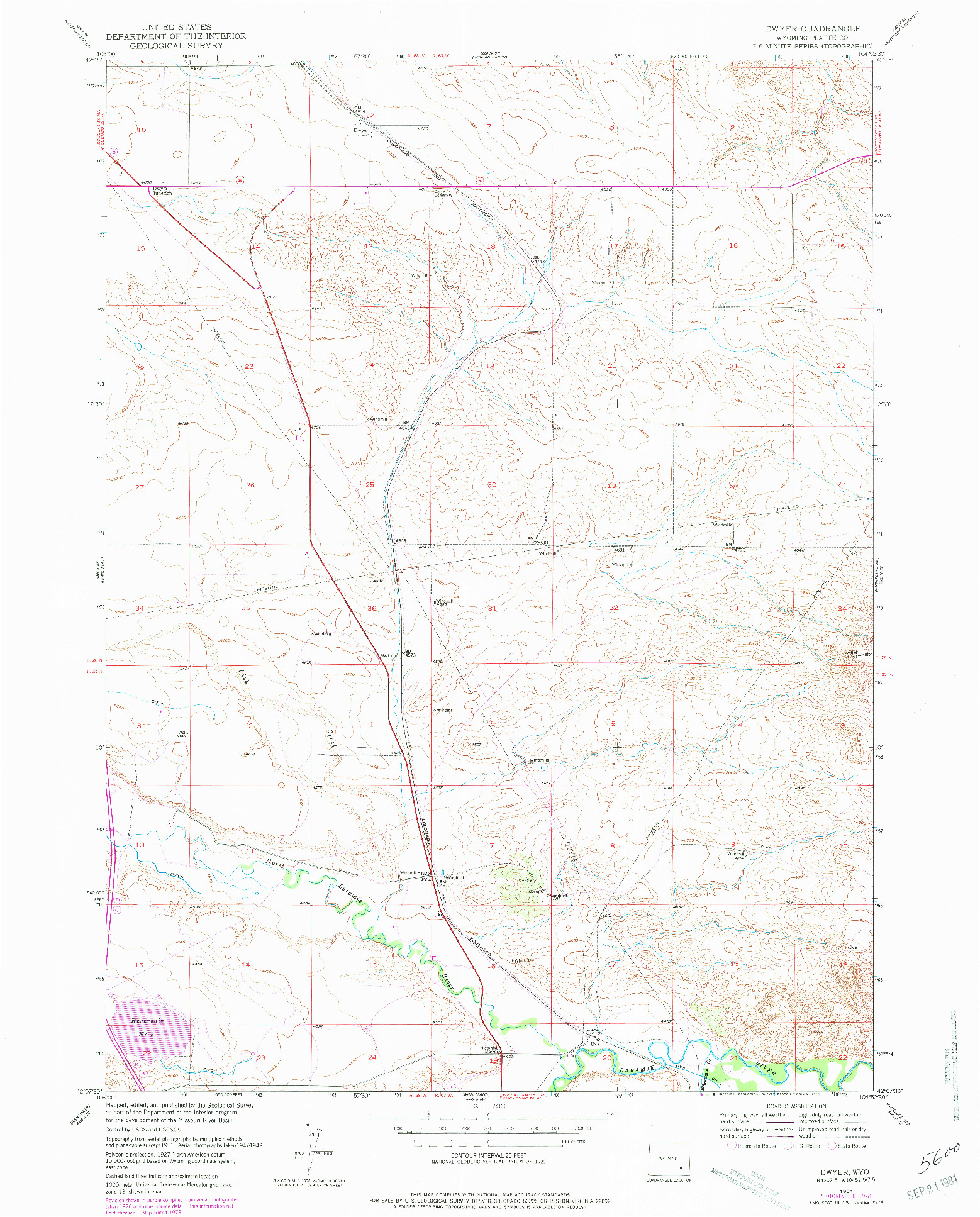 USGS 1:24000-SCALE QUADRANGLE FOR DWYER, WY 1951