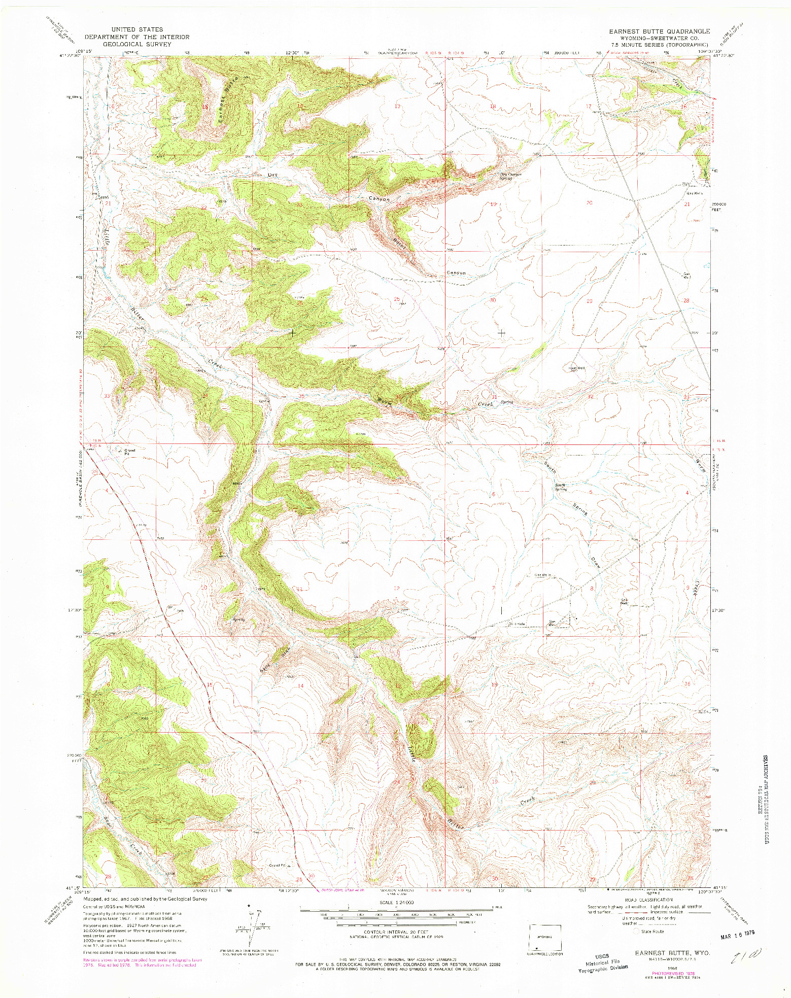 USGS 1:24000-SCALE QUADRANGLE FOR EARNEST BUTTE, WY 1968